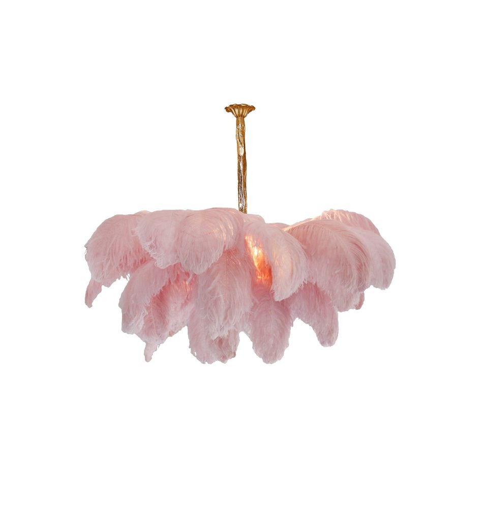 Lustra Chandelier Ostrich Feather Large Brass Stem-Neutral Decor