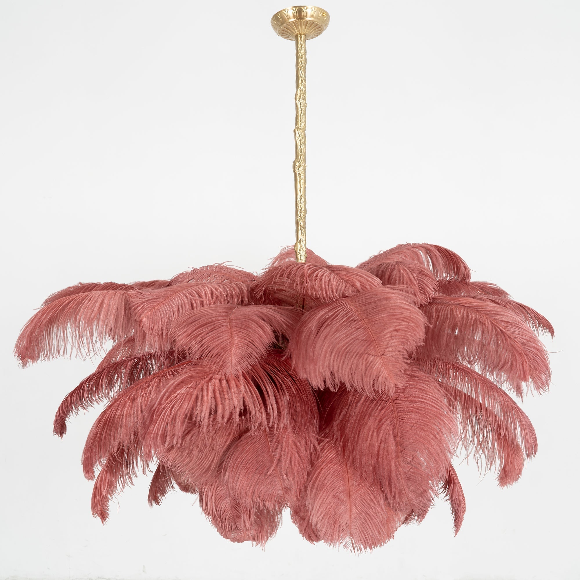 Lustra Chandelier Ostrich Feather Large Brass Stem-Neutral Decor