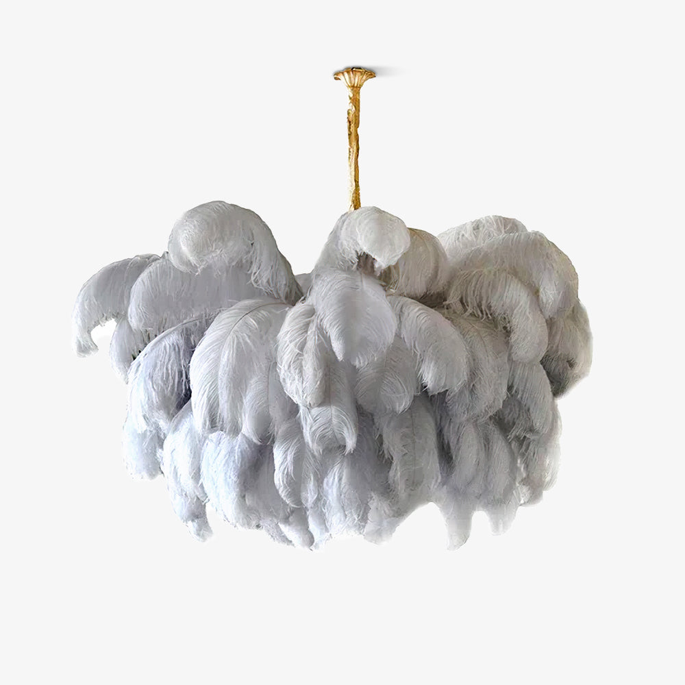 Lustra Chandelier Ostrich Feather Large Brass Stem-Neutral Decor