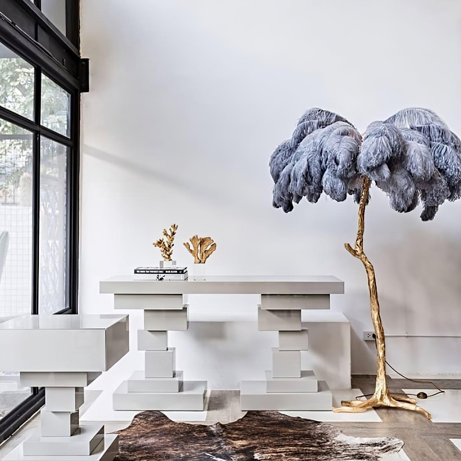 Selis Feather Brass Floor Lamp-Neutral Decor