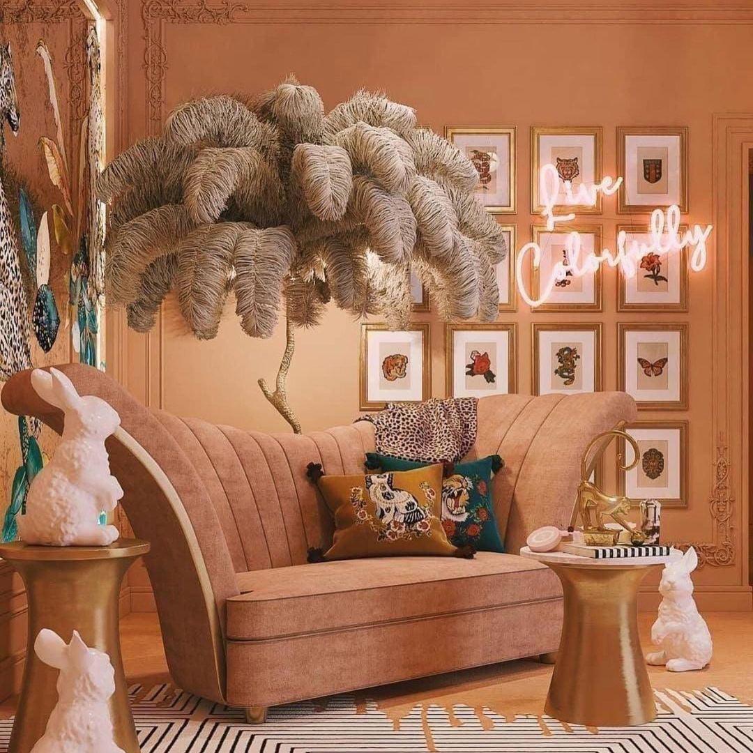 Selis Feather Brass Floor Lamp-Neutral Decor