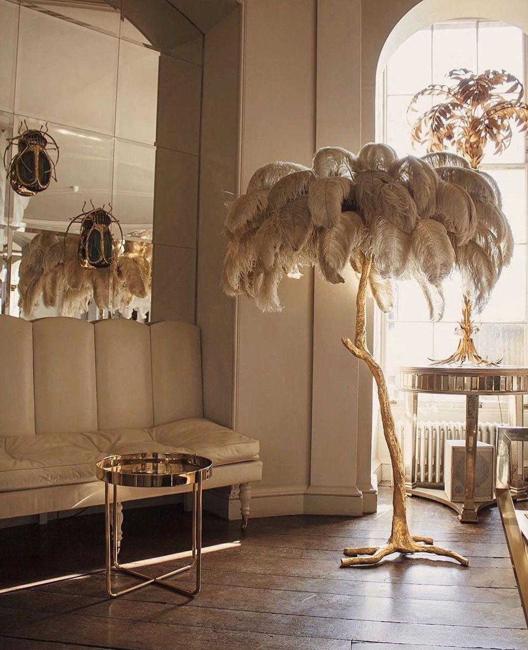 Selis Feather Brass Floor Lamp-Neutral Decor