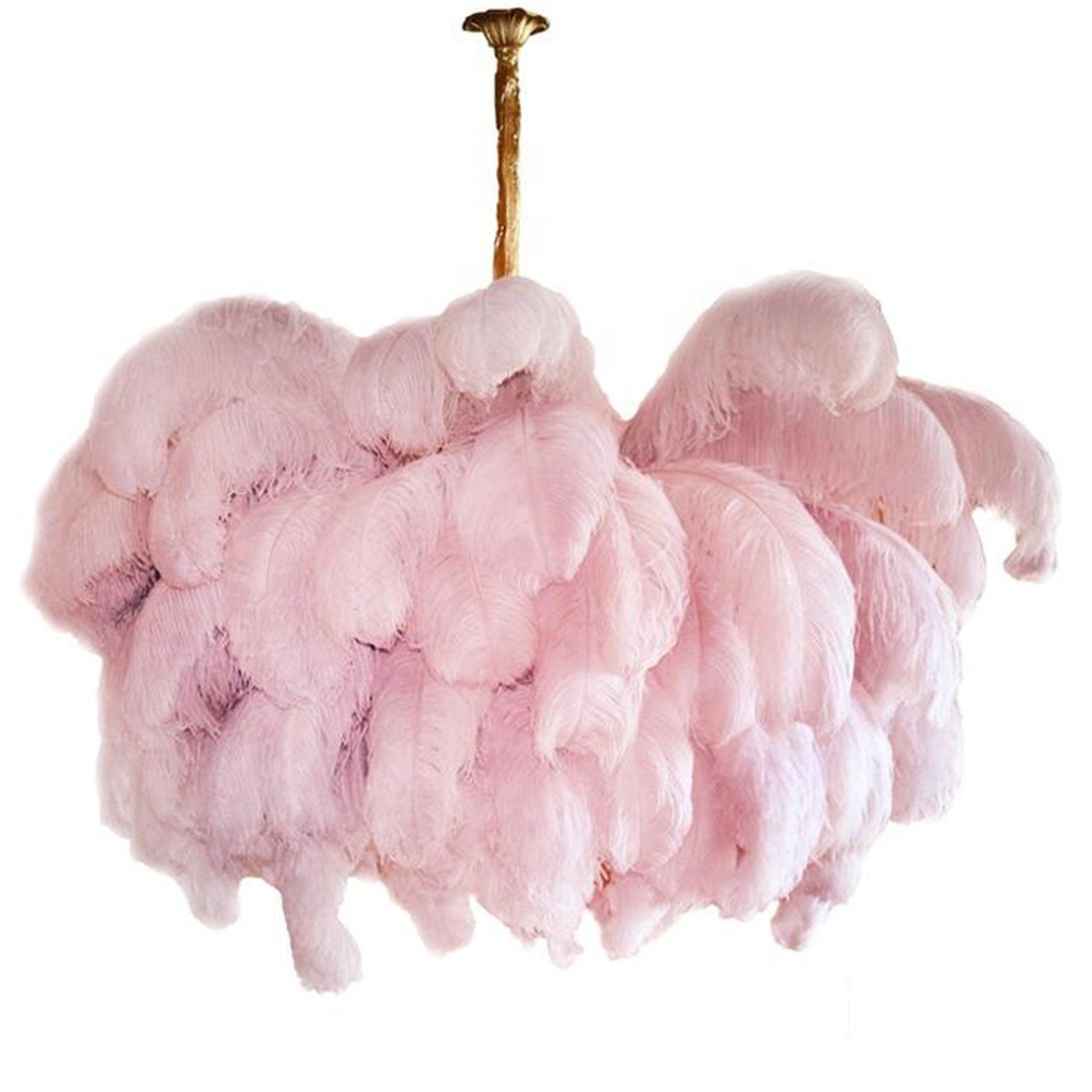 Lustra Chandelier Ostrich Feather Large Brass Stem-Neutral Decor