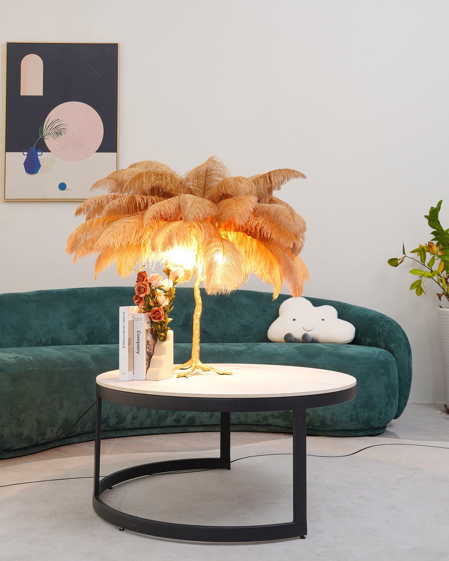 Keveno Brass Feather Elegant Table Lamp-Neutral Decor
