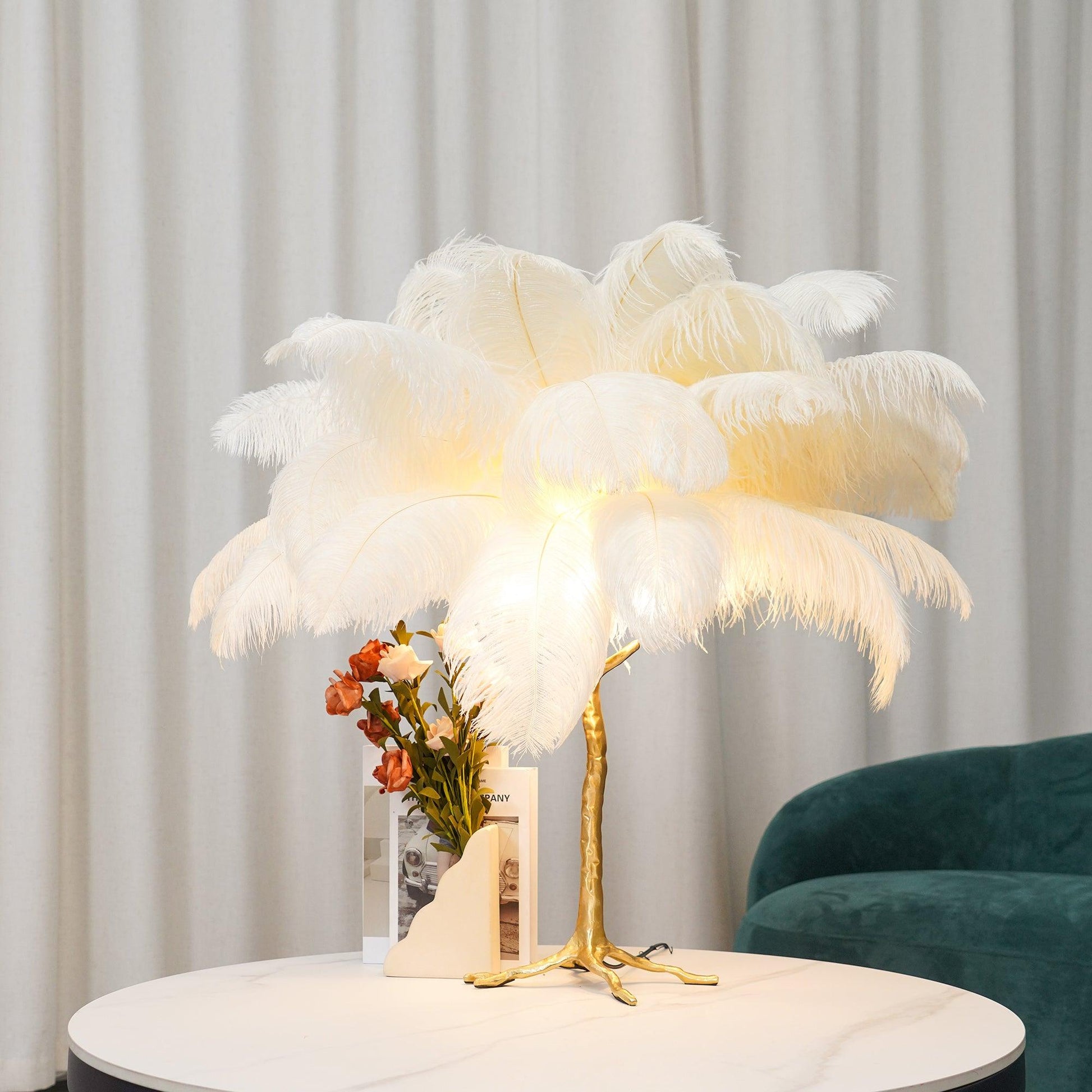 Keveno Brass Feather Elegant Table Lamp-Neutral Decor