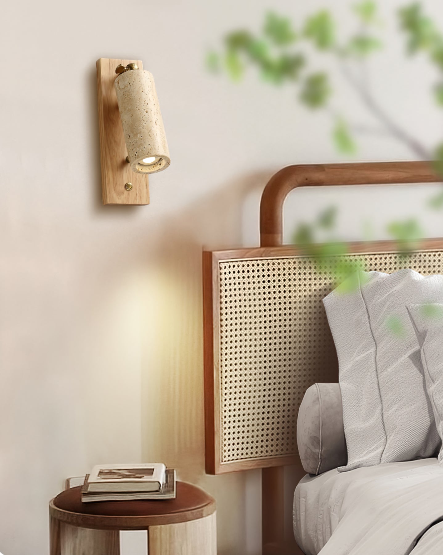 Neptune Wall Lamp Spotlight Yellow Travertine Wood