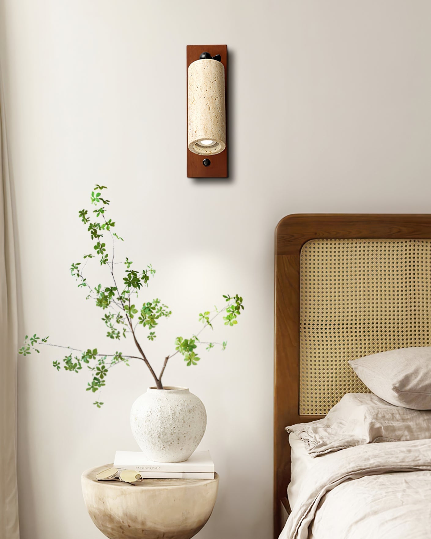 Neptune Wall Lamp Spotlight Yellow Travertine Wood