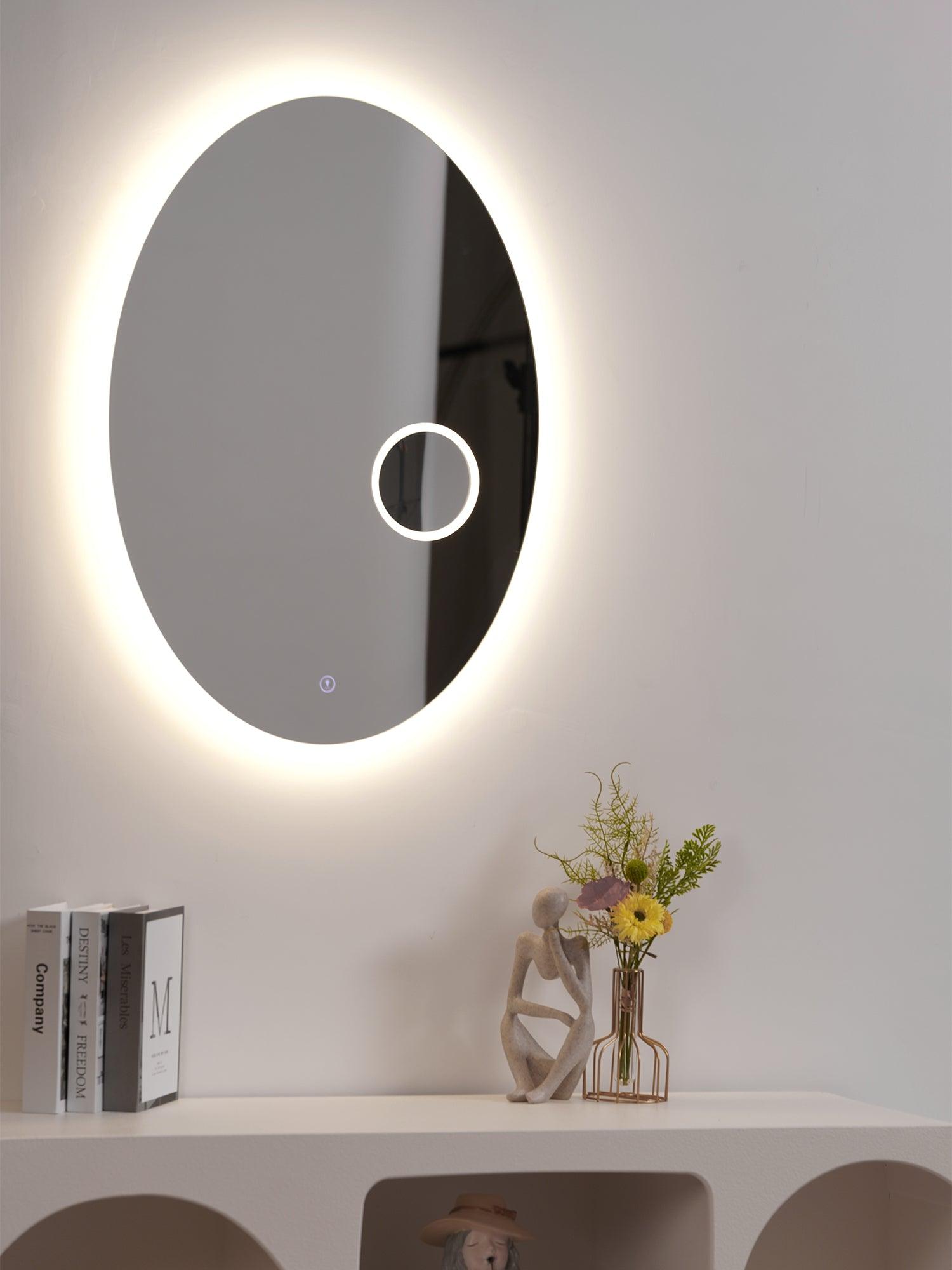 Ovariel Oval Mirror Plastic Wall Light-Neutral Decor