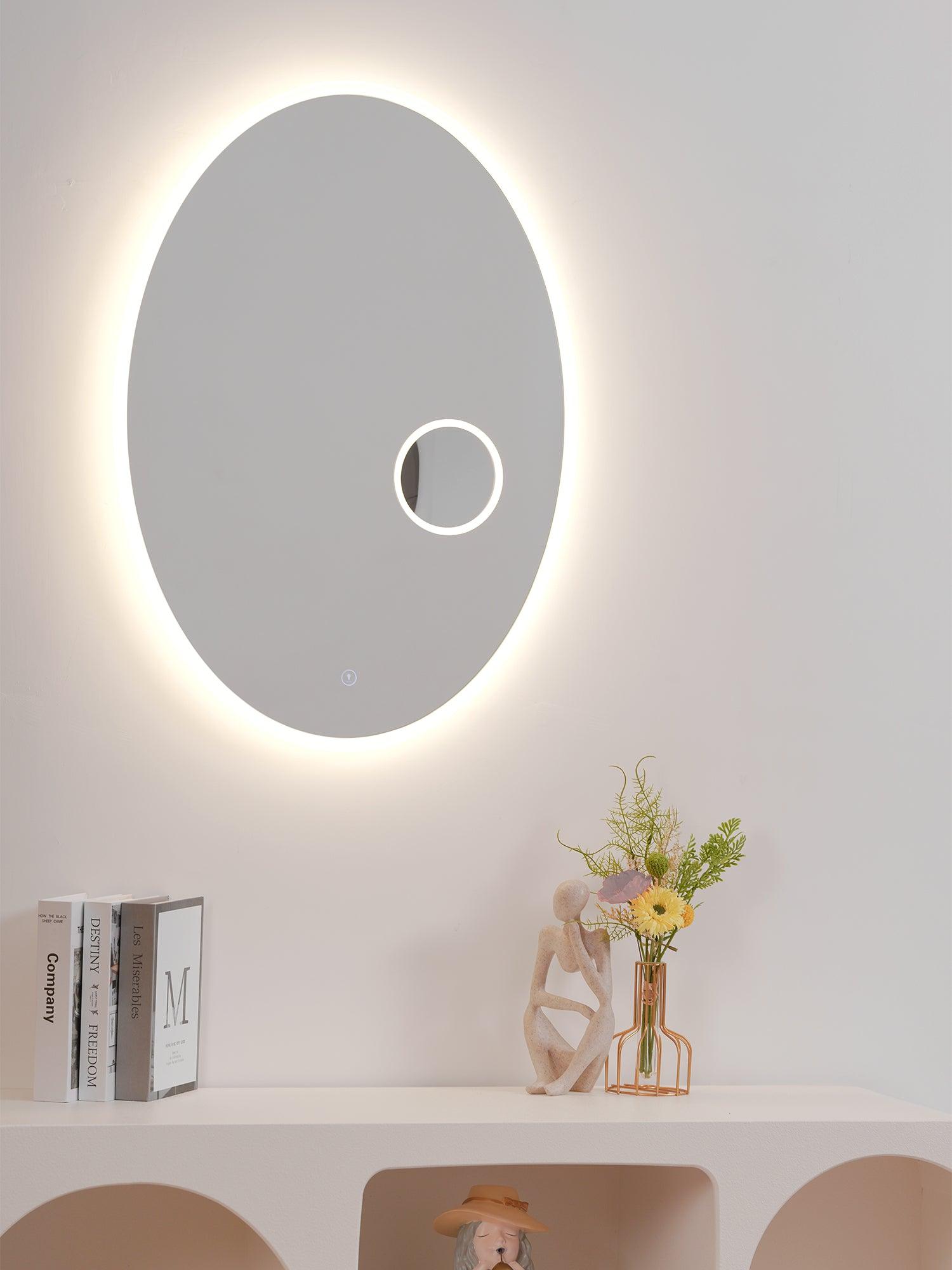 Ovariel Oval Mirror Plastic Wall Light-Neutral Decor