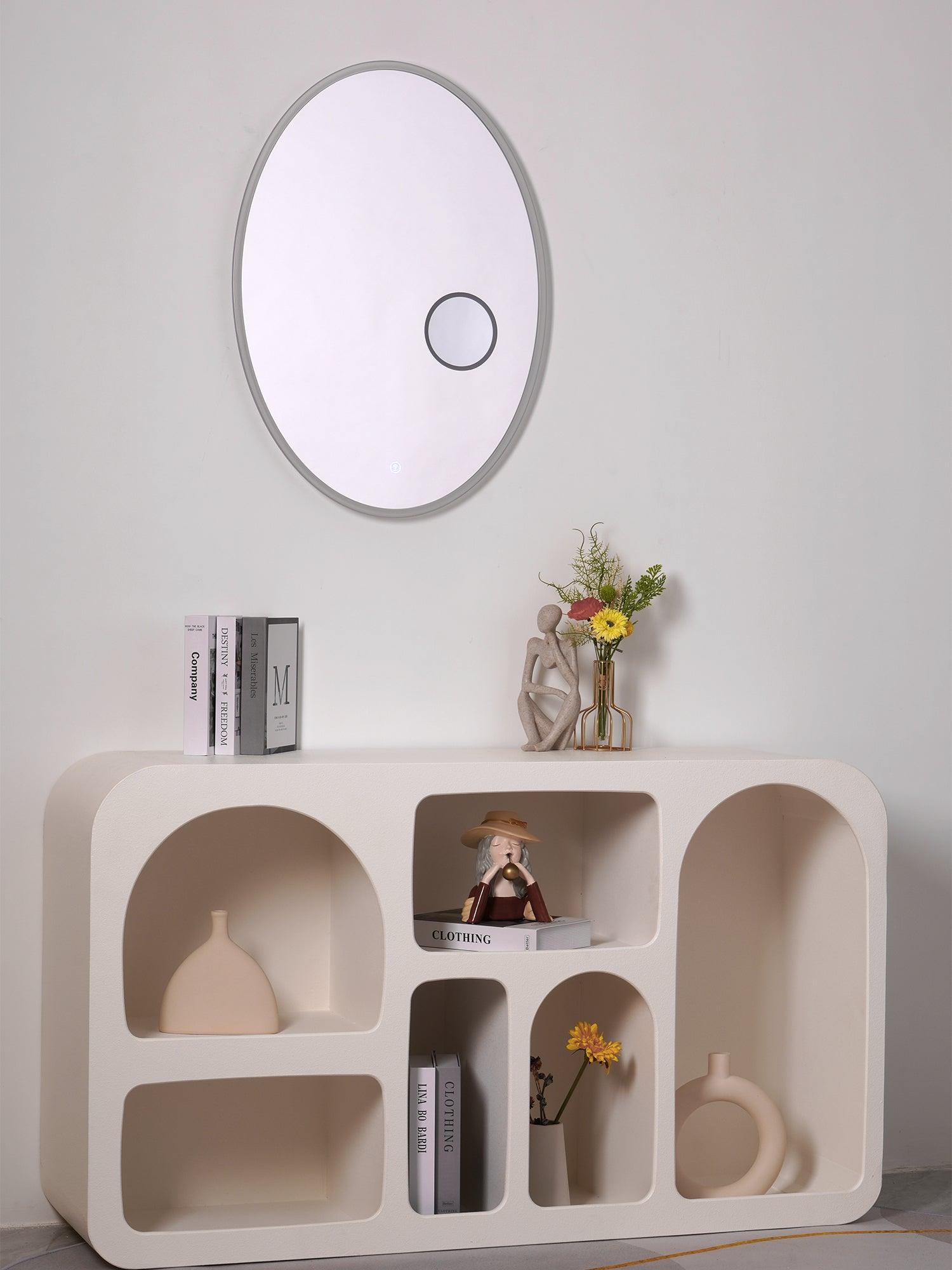 Ovariel Oval Mirror Plastic Wall Light-Neutral Decor