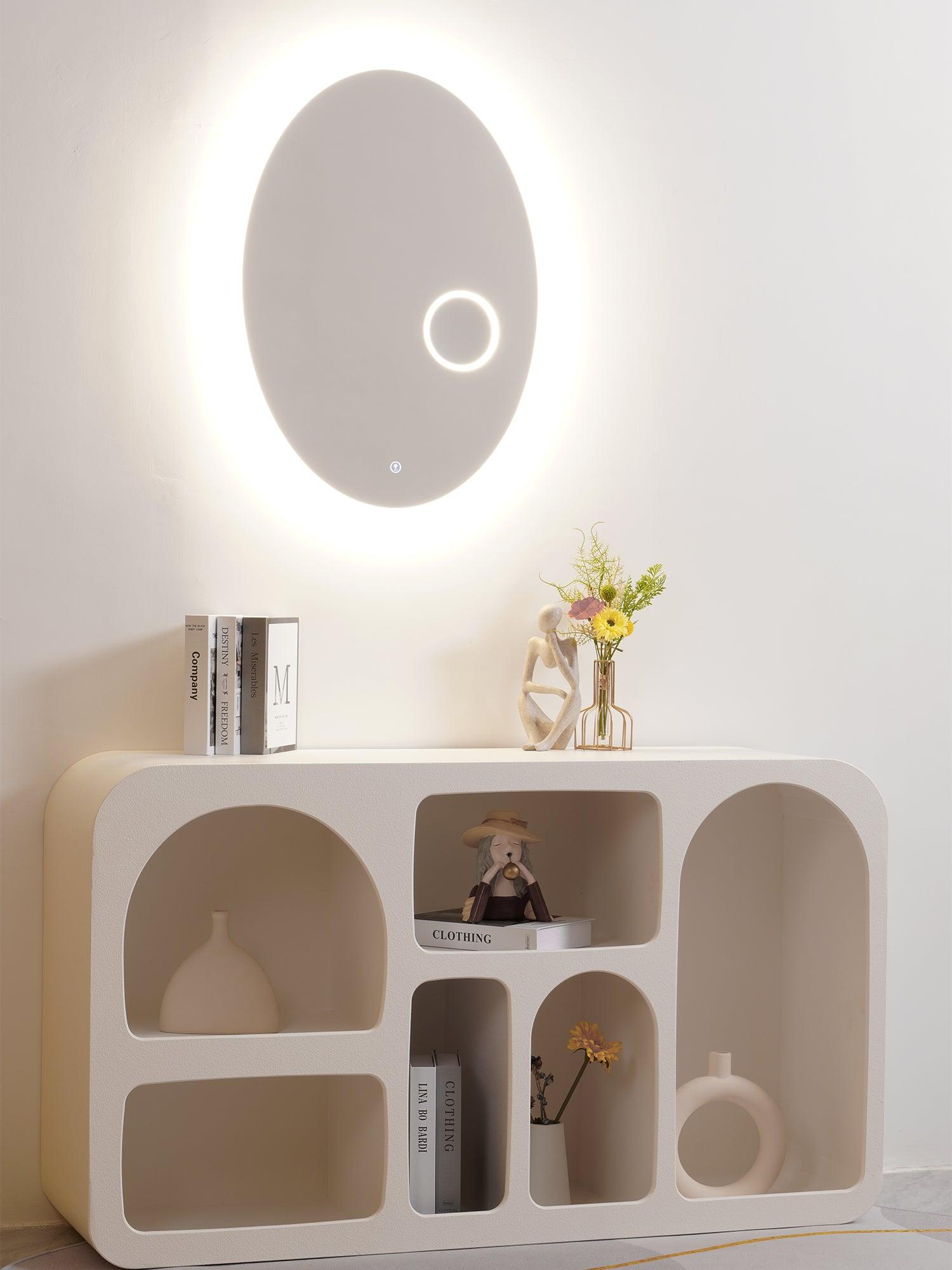 Ovariel Oval Mirror Plastic Wall Light-Neutral Decor