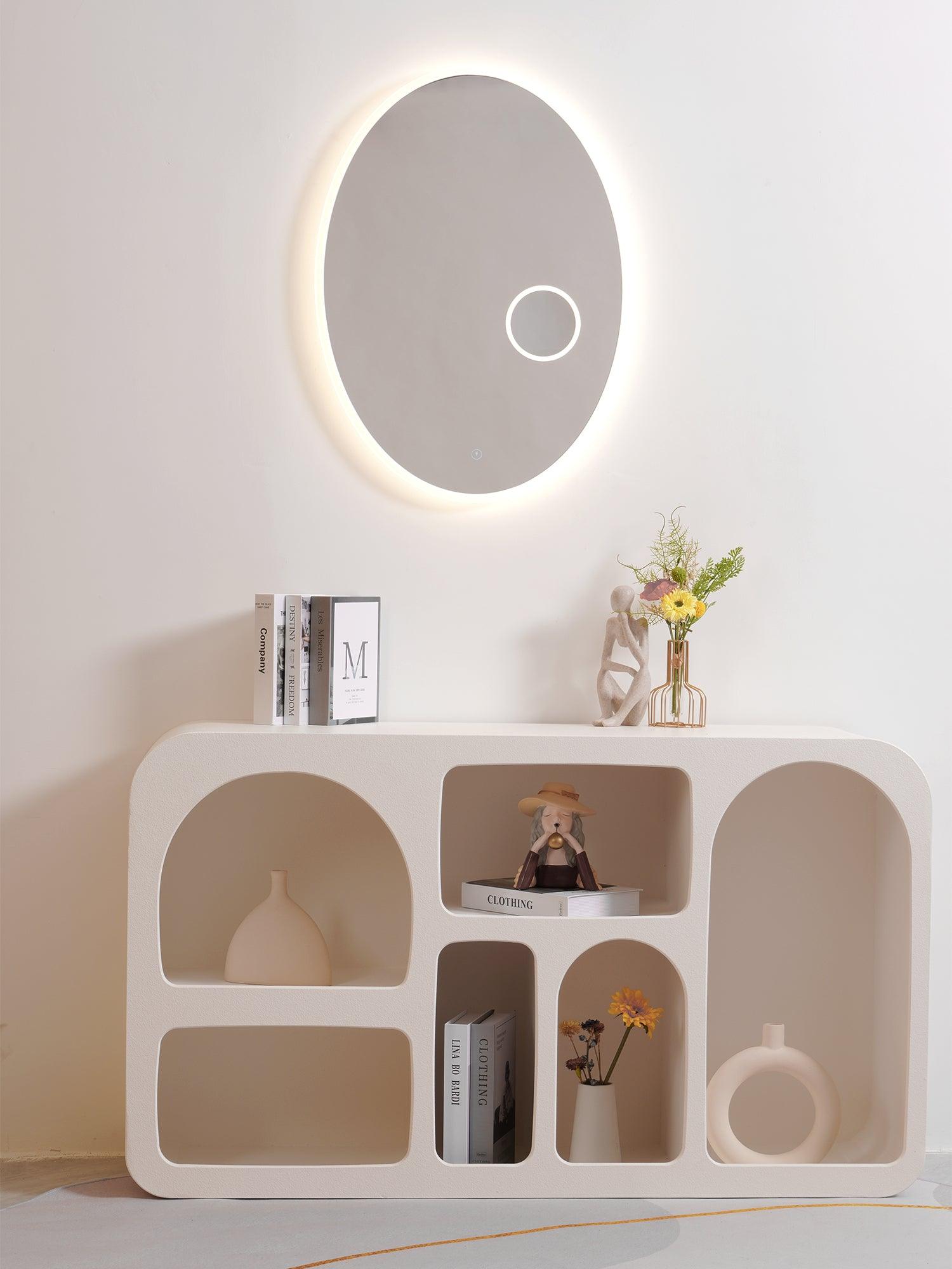Ovariel Oval Mirror Plastic Wall Light-Neutral Decor