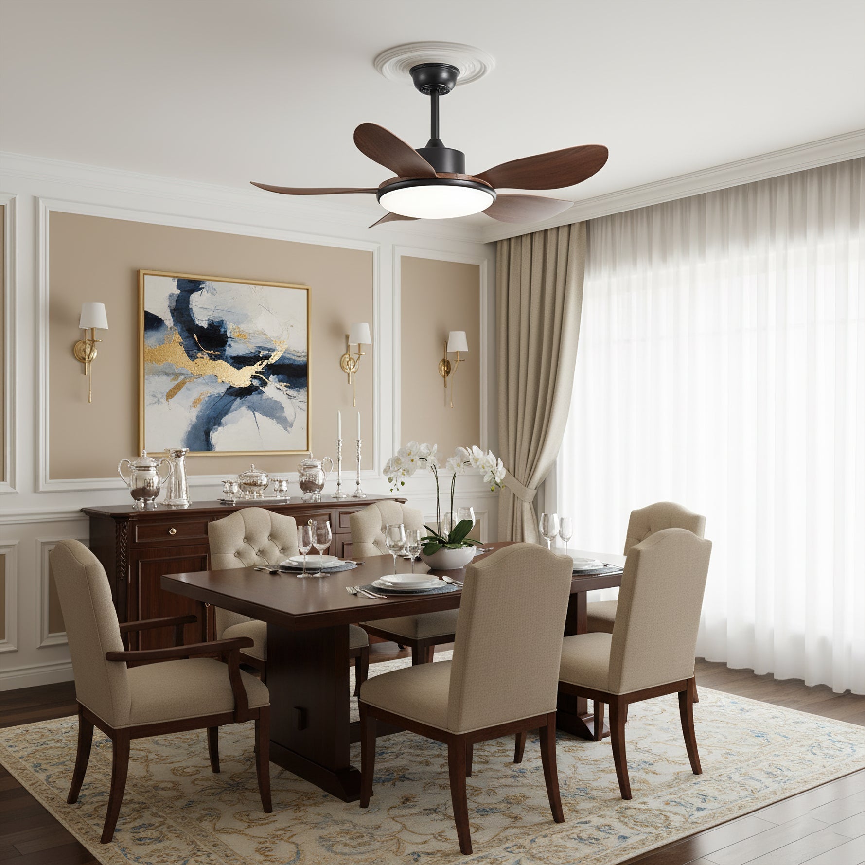Close-up of the integrated LED light on the Ovlaim ceiling fan.