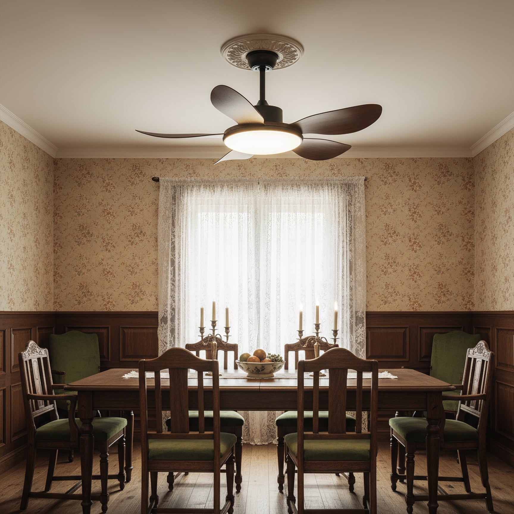 Ovlaim ceiling fan with light installed in a modern living room.