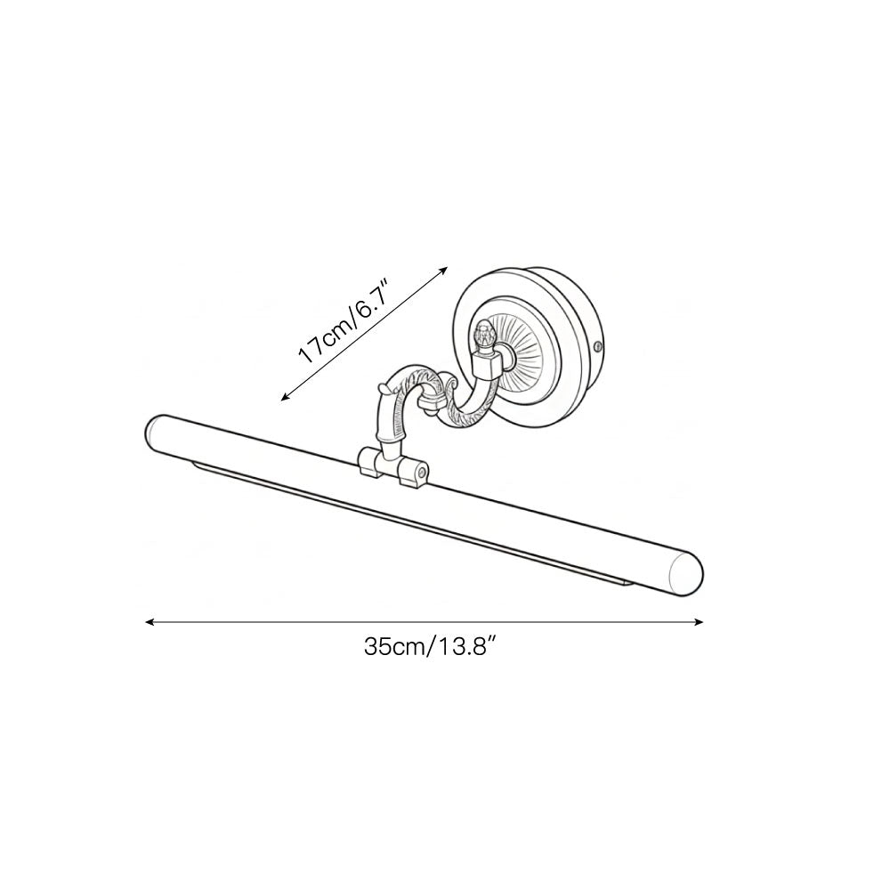 Side view of the adjustable picture wall lamp, showing its range of motion.