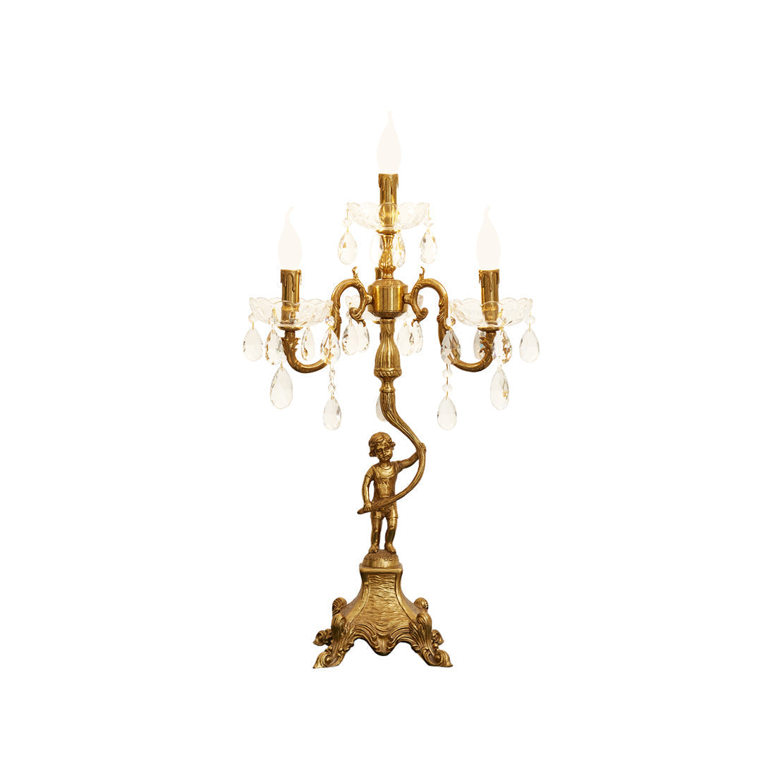 Pairpoint Candlestick Table Lamp with brass body and crystal details.