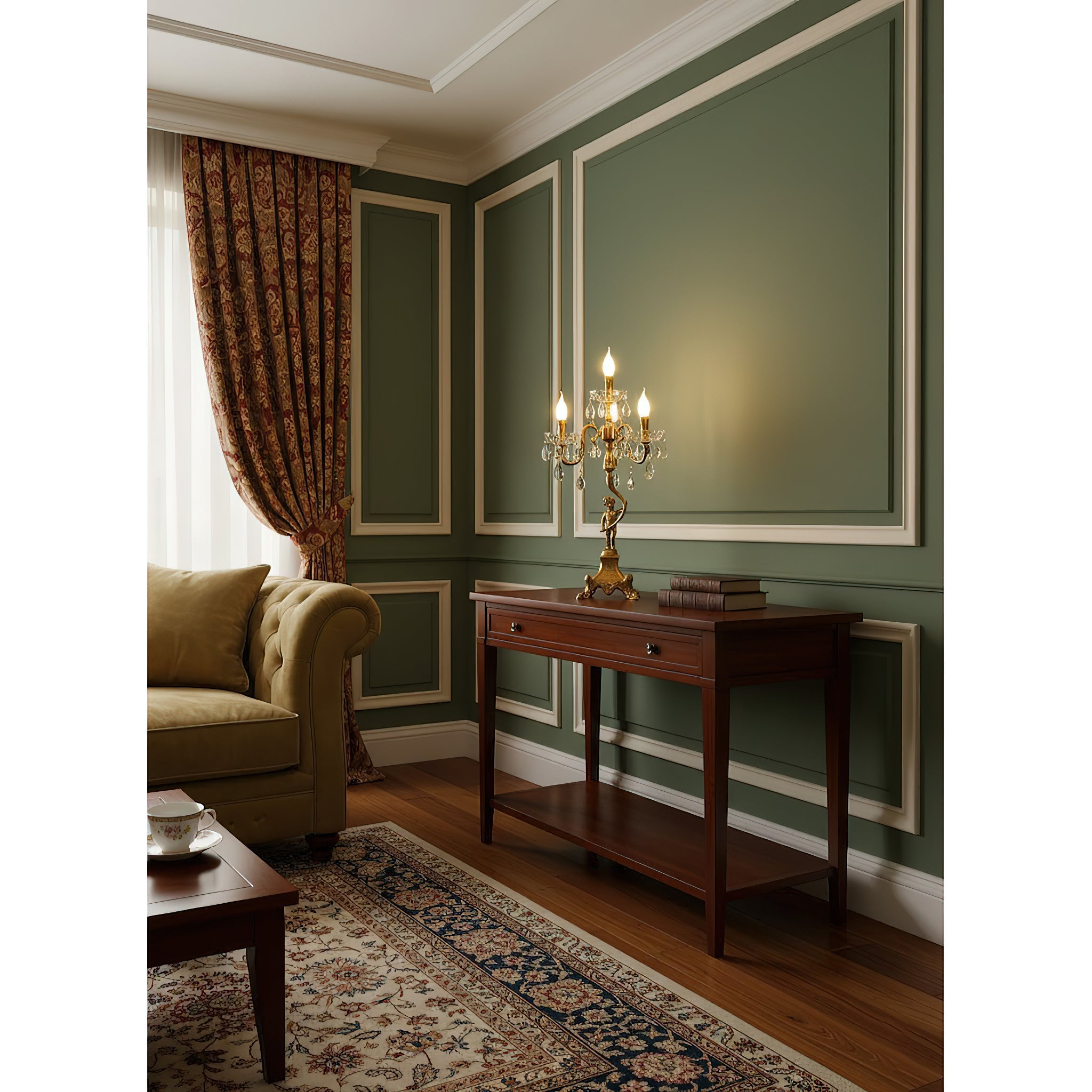 Angled view highlighting the lamp's elegant height and form.