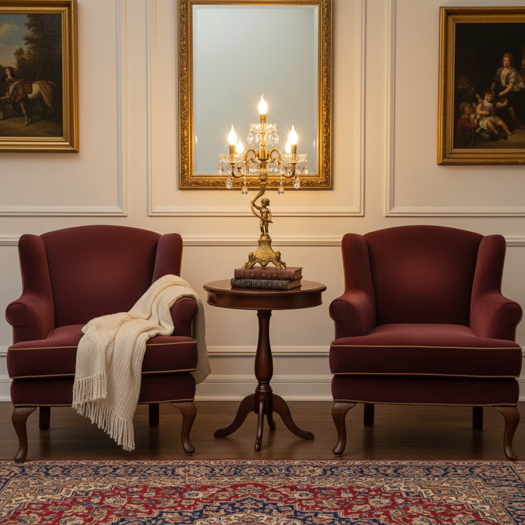 Side view of the four-headed candlestick table lamp.
