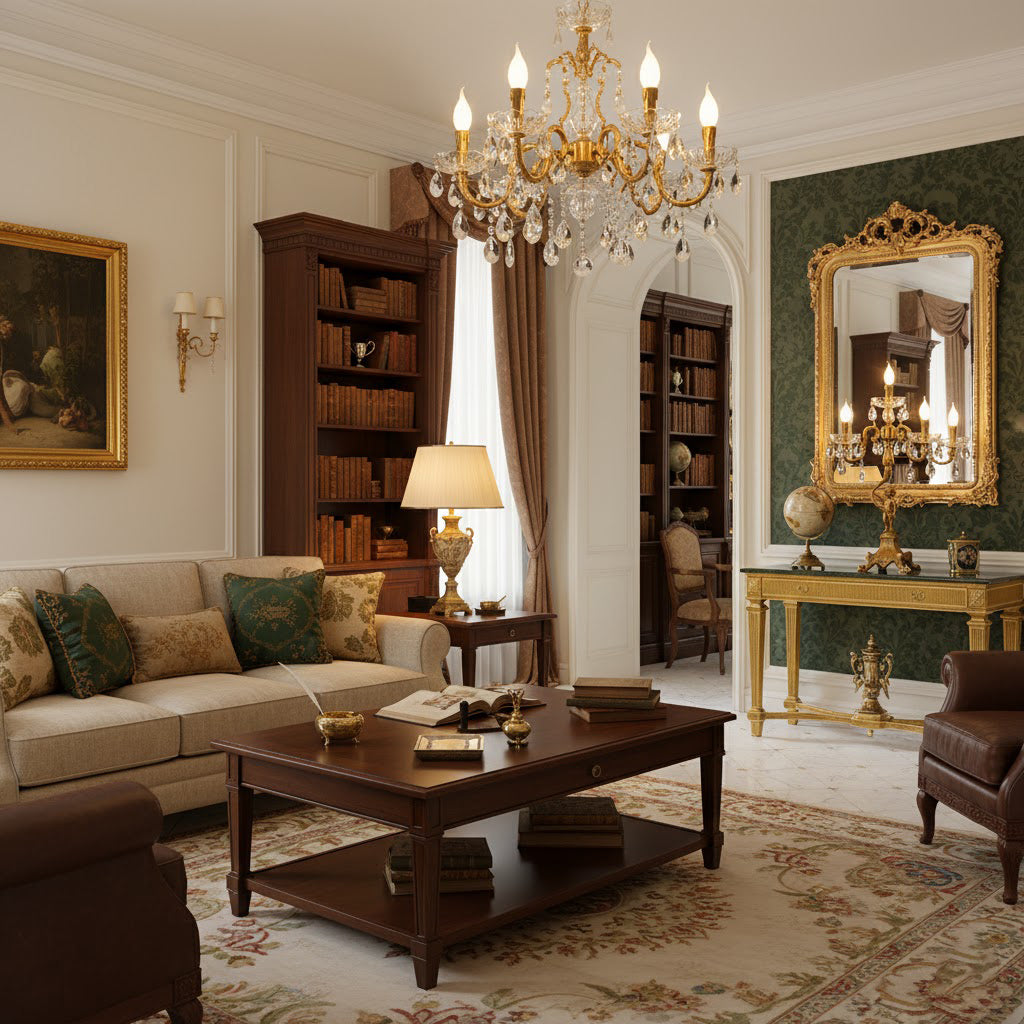 Pairpoint table lamp shown in a classic living room setting.