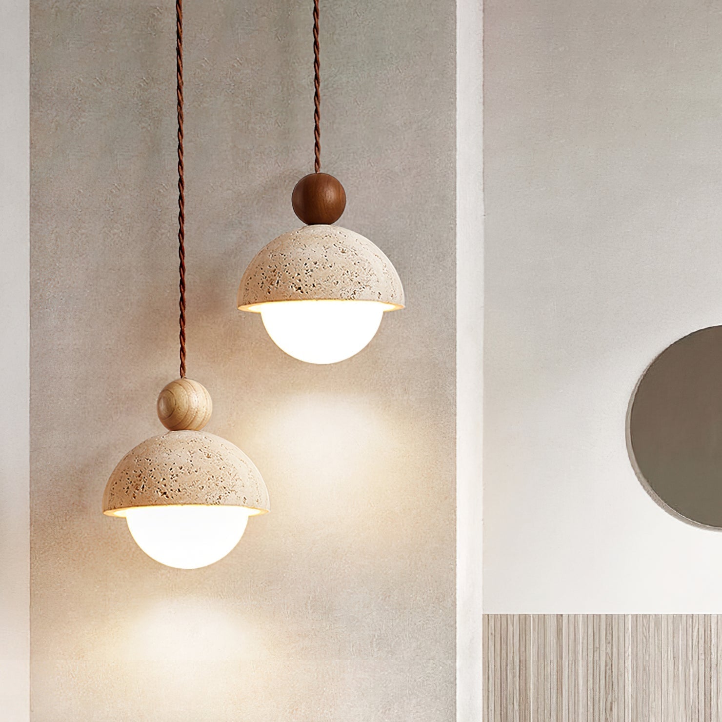 Vaire Pendant Light Travertine Dome Glass - Neutralighting