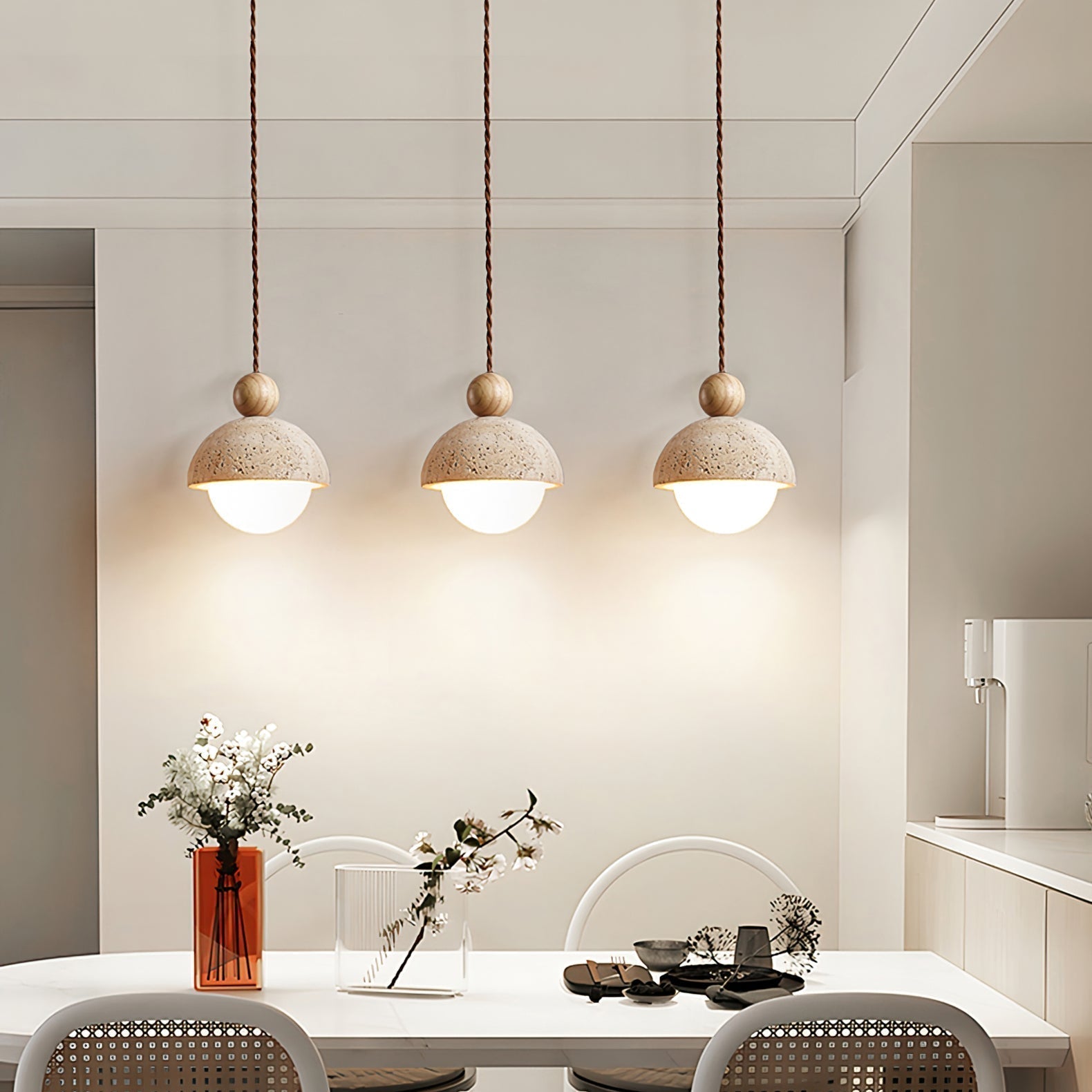 Vaire Pendant Light Travertine Dome Glass - Neutralighting