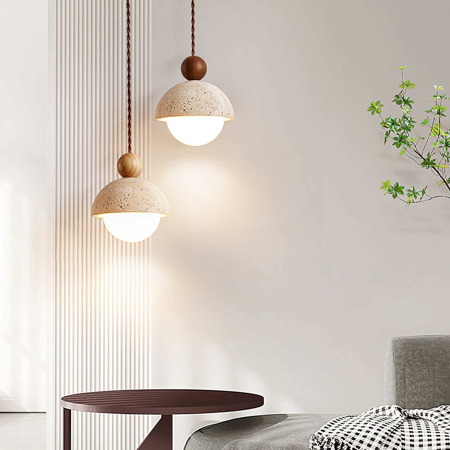 Vaire Pendant Light Travertine Dome Glass - Neutralighting