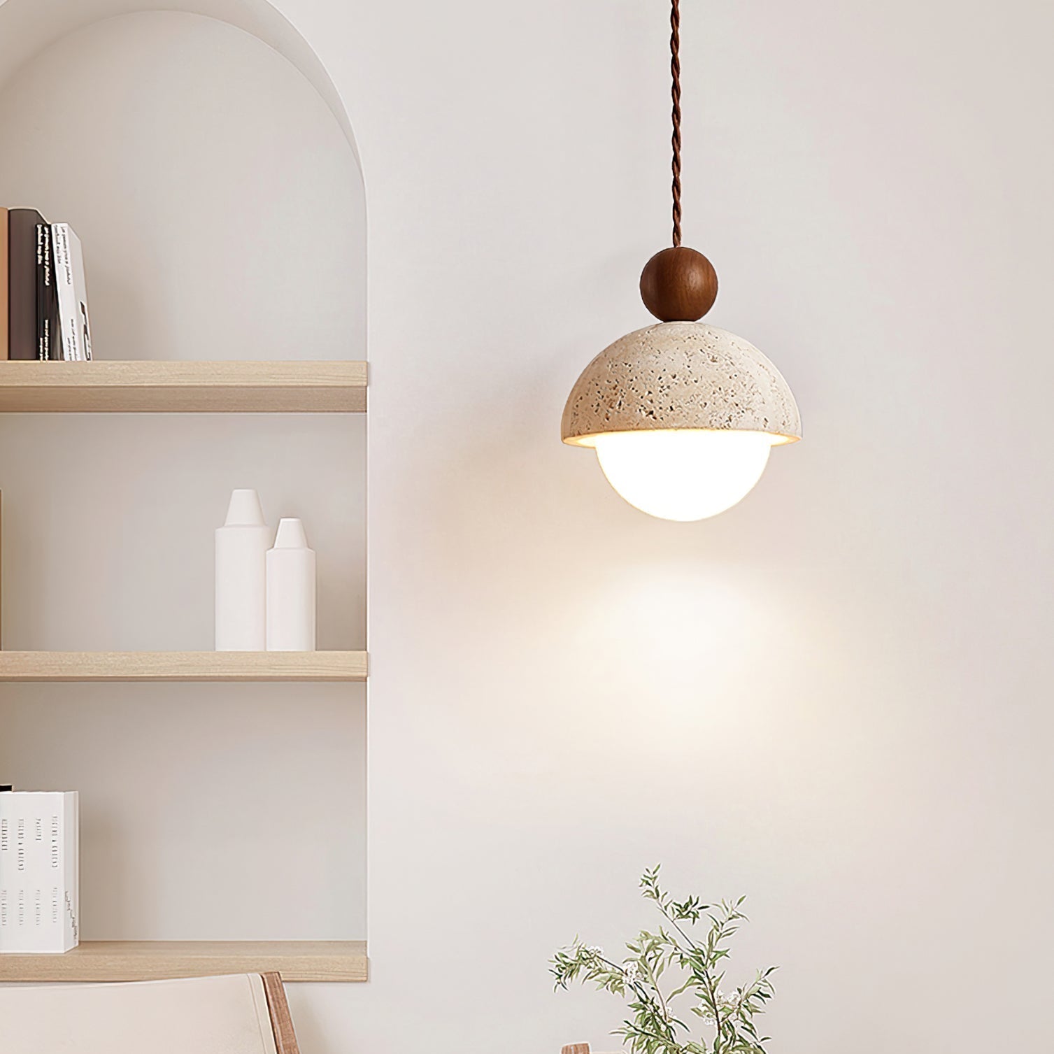 Vaire Pendant Light Travertine Dome Glass - Neutralighting