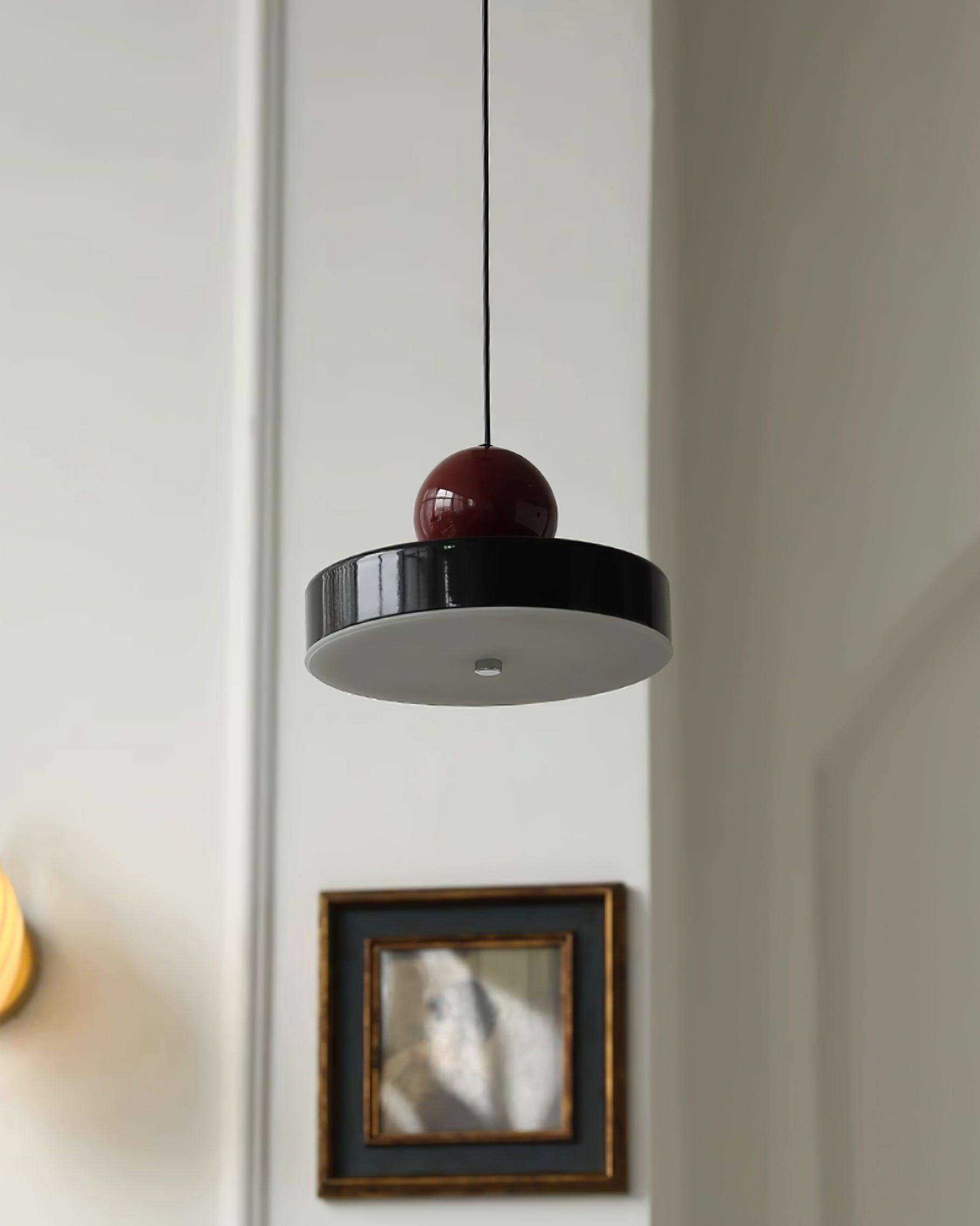 Pendant Lamp Metal Body Red Sphere Shade Modern Retro Accent