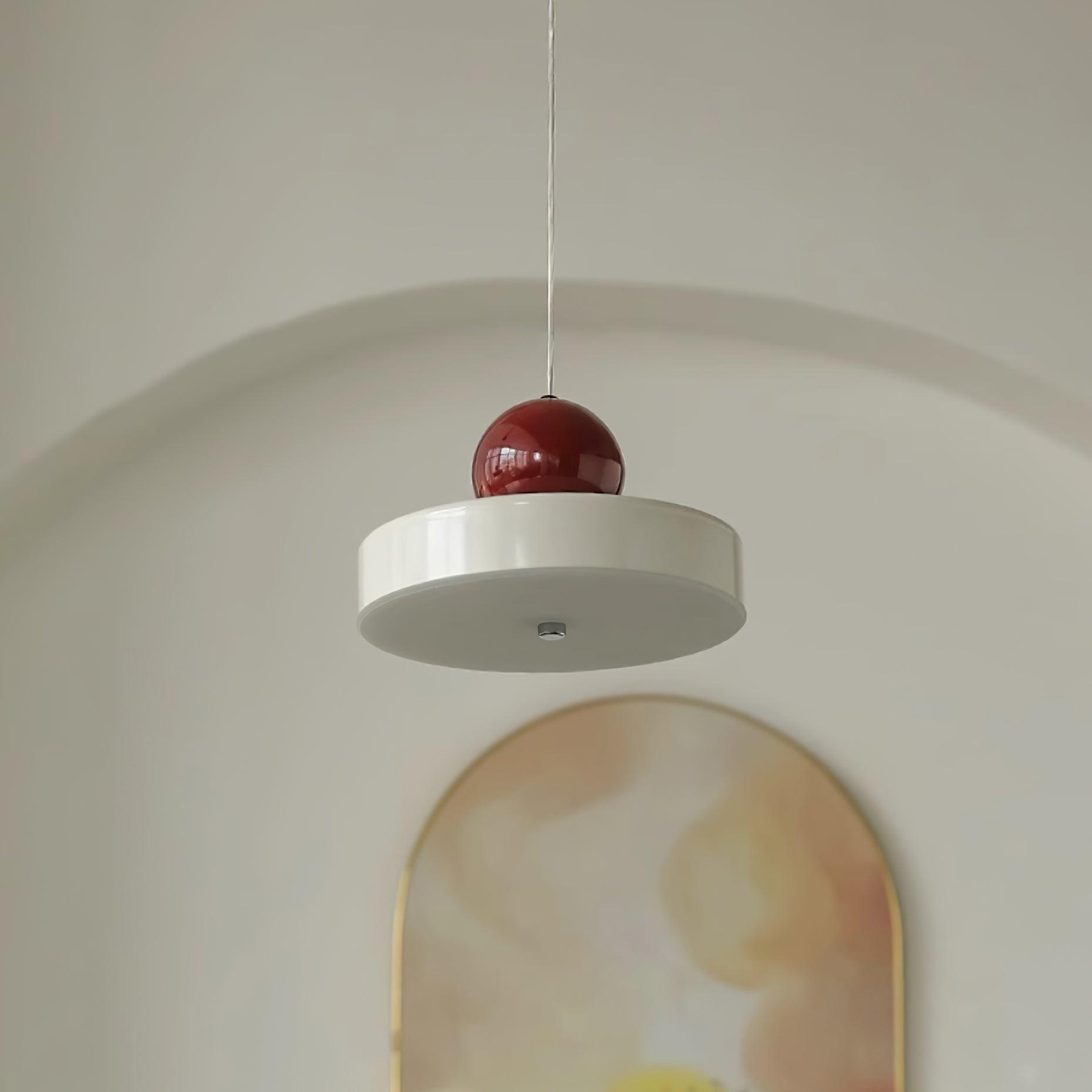 Pendant Lamp Metal Body Red Sphere Shade Modern Retro Accent