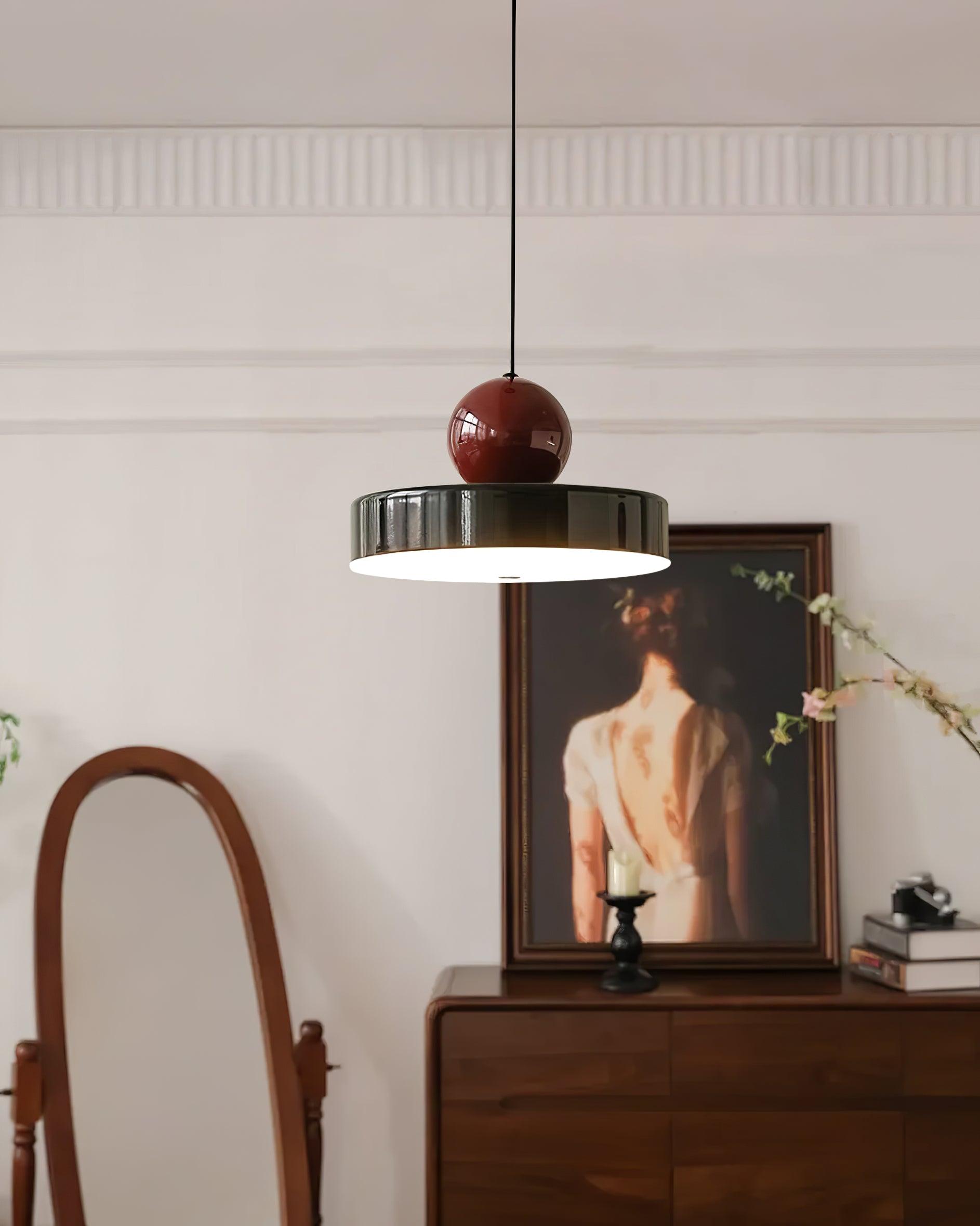 Pendant Lamp Metal Body Red Sphere Shade Modern Retro Accent