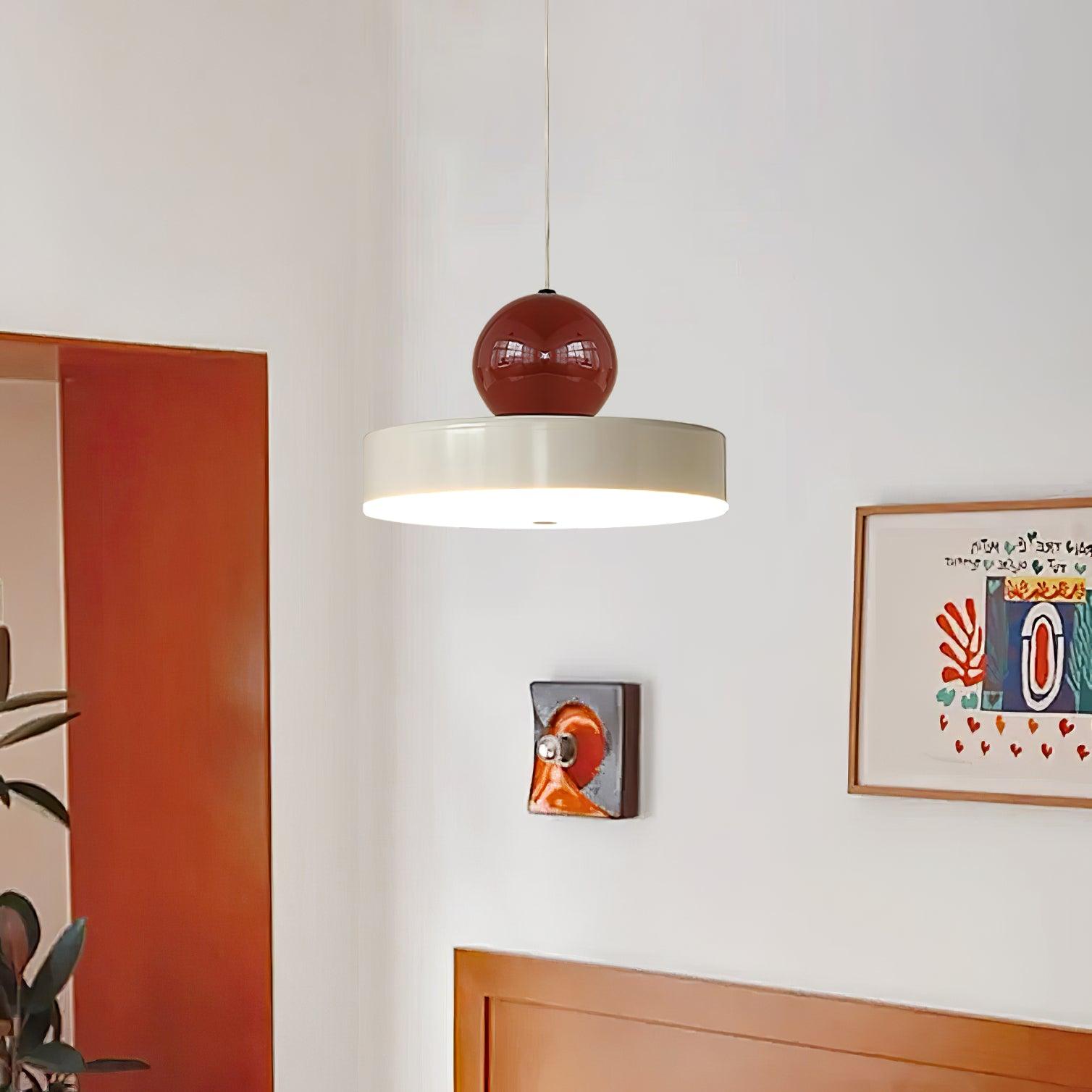 Pendant Lamp Metal Body Red Sphere Shade Modern Retro Accent