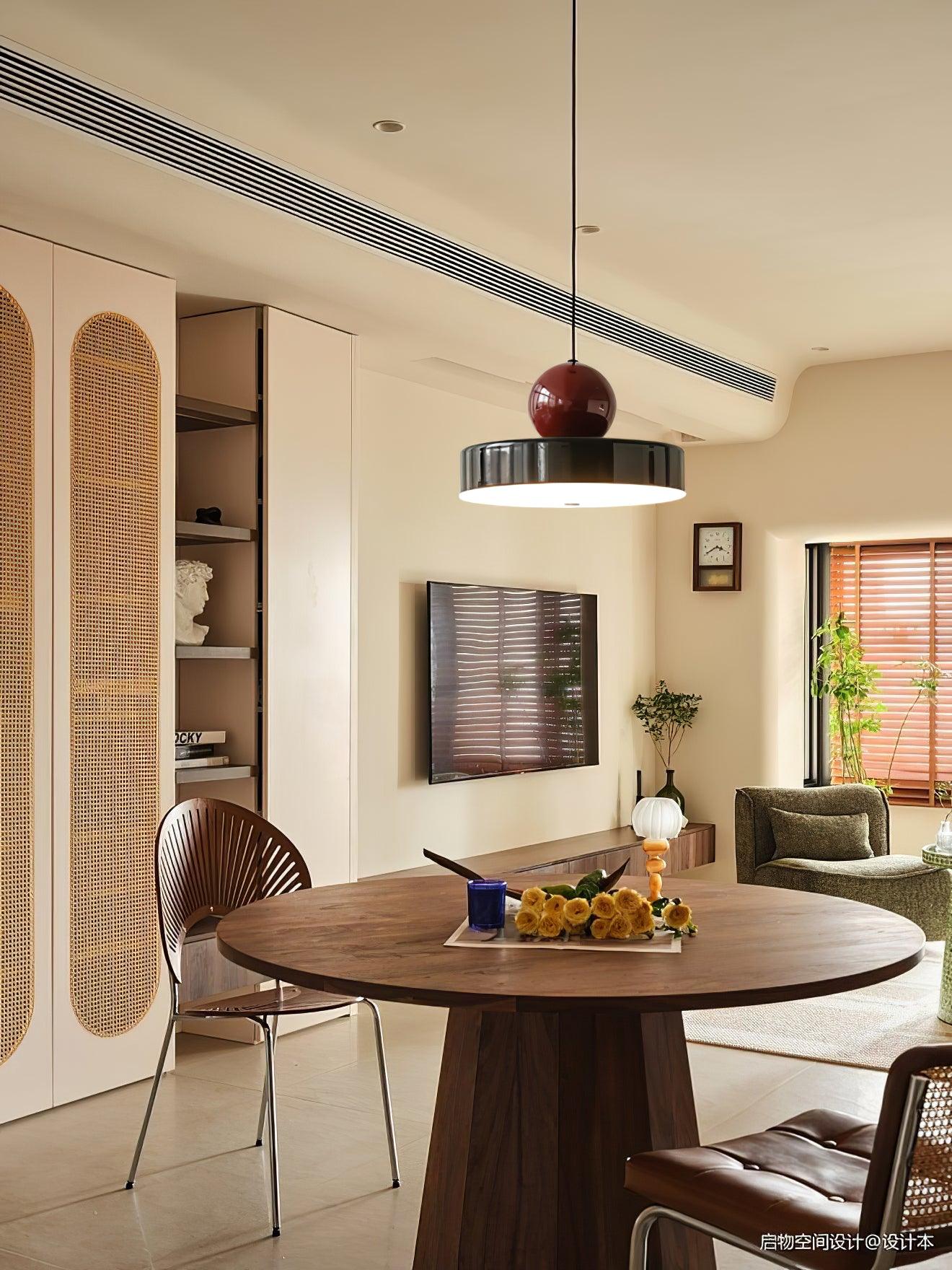 Pendant Lamp Metal Body Red Sphere Shade Modern Retro Accent