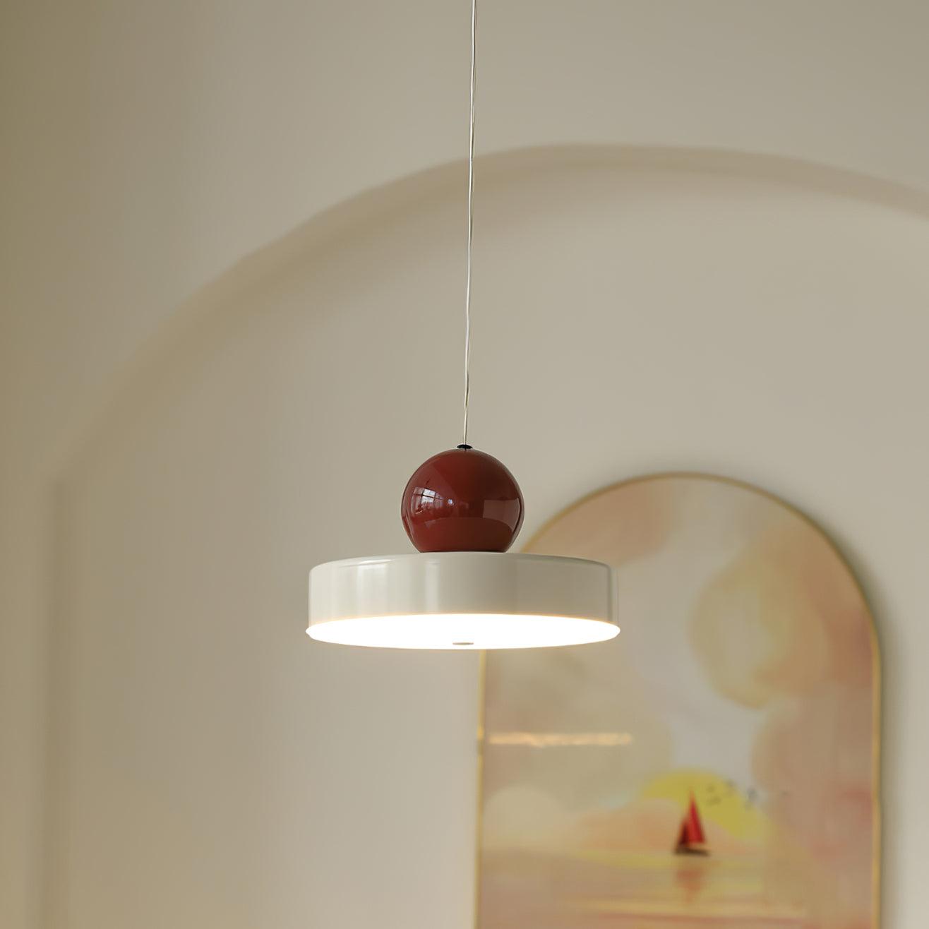 Pendant Lamp Metal Body Red Sphere Shade Modern Retro Accent
