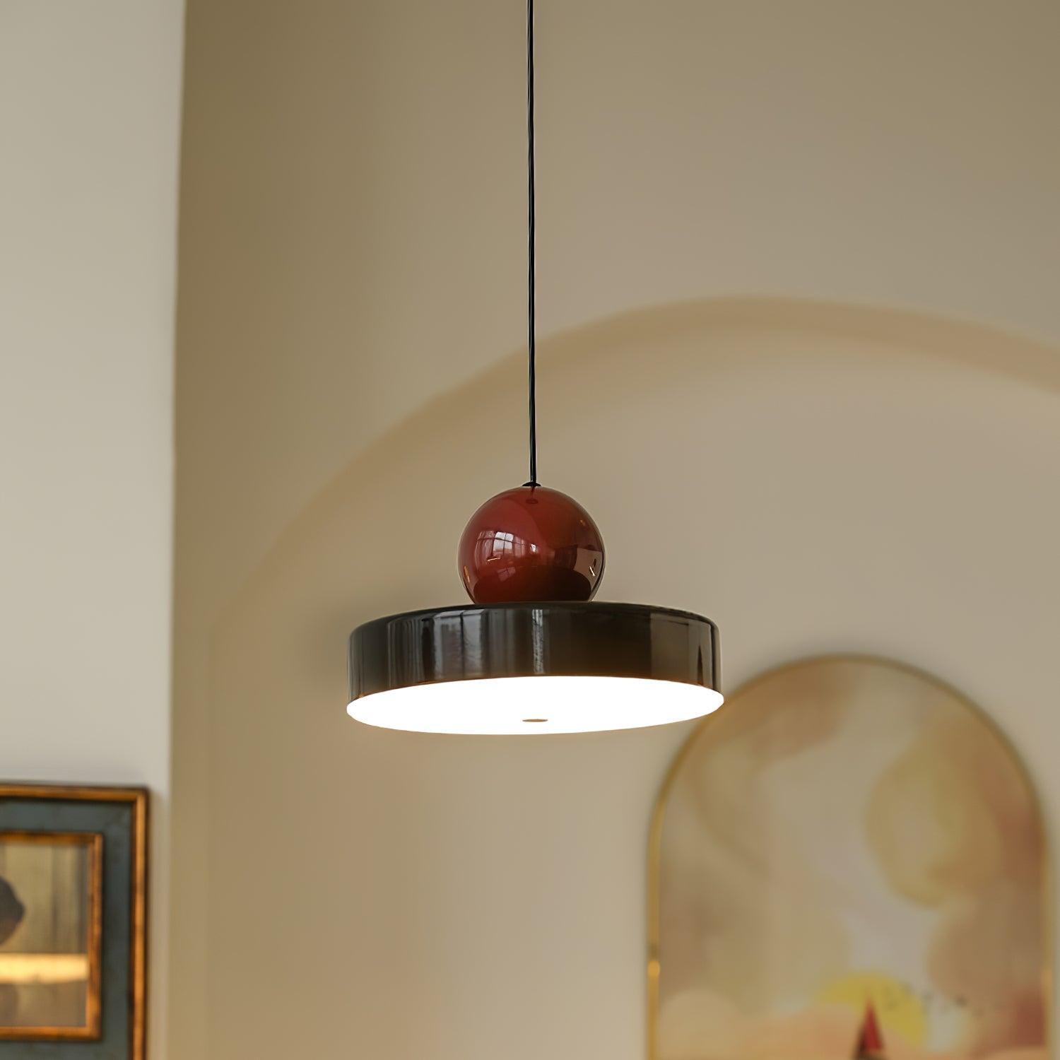 Pendant Lamp Metal Body Red Sphere Shade Modern Retro Accent