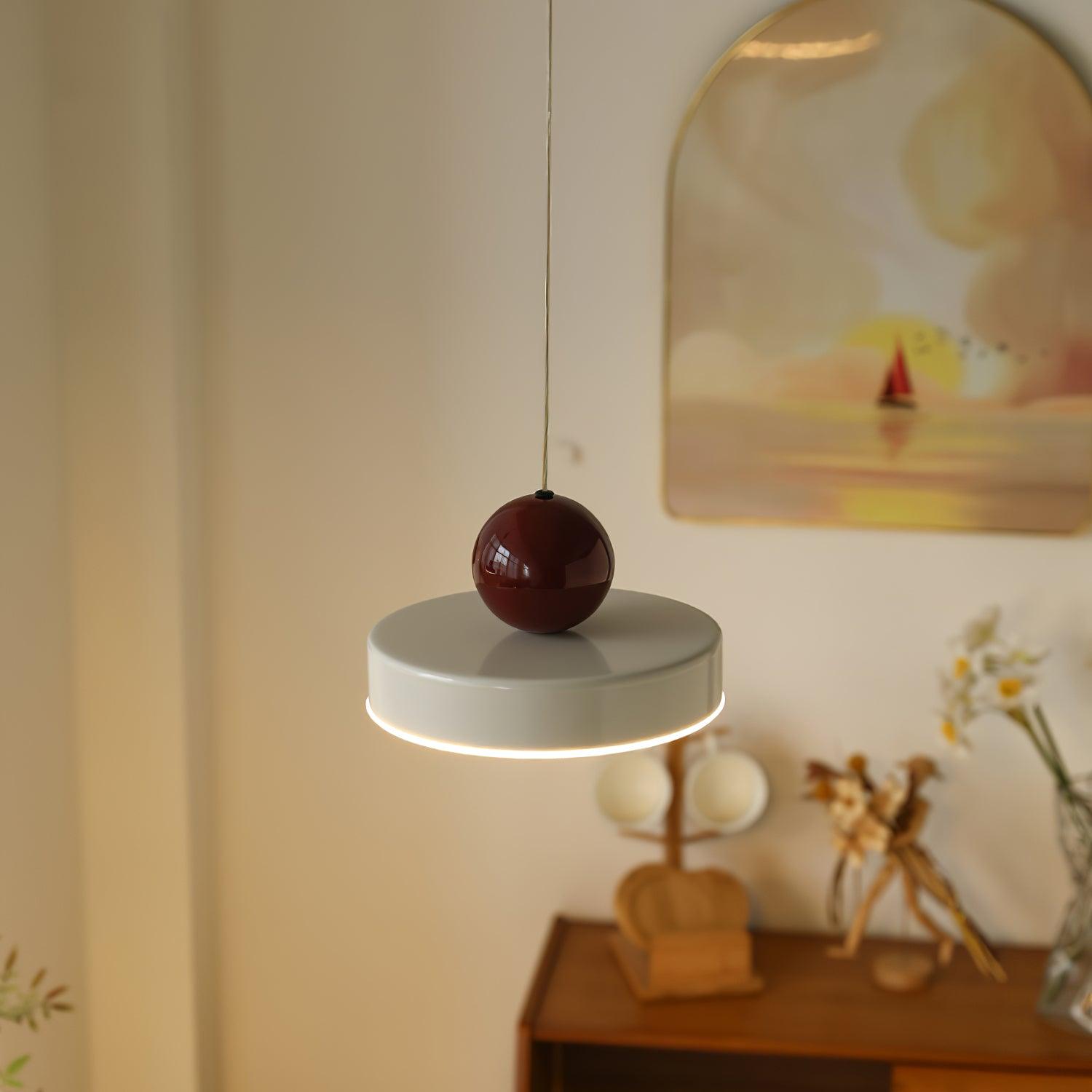 Pendant Lamp Metal Body Red Sphere Shade Modern Retro Accent