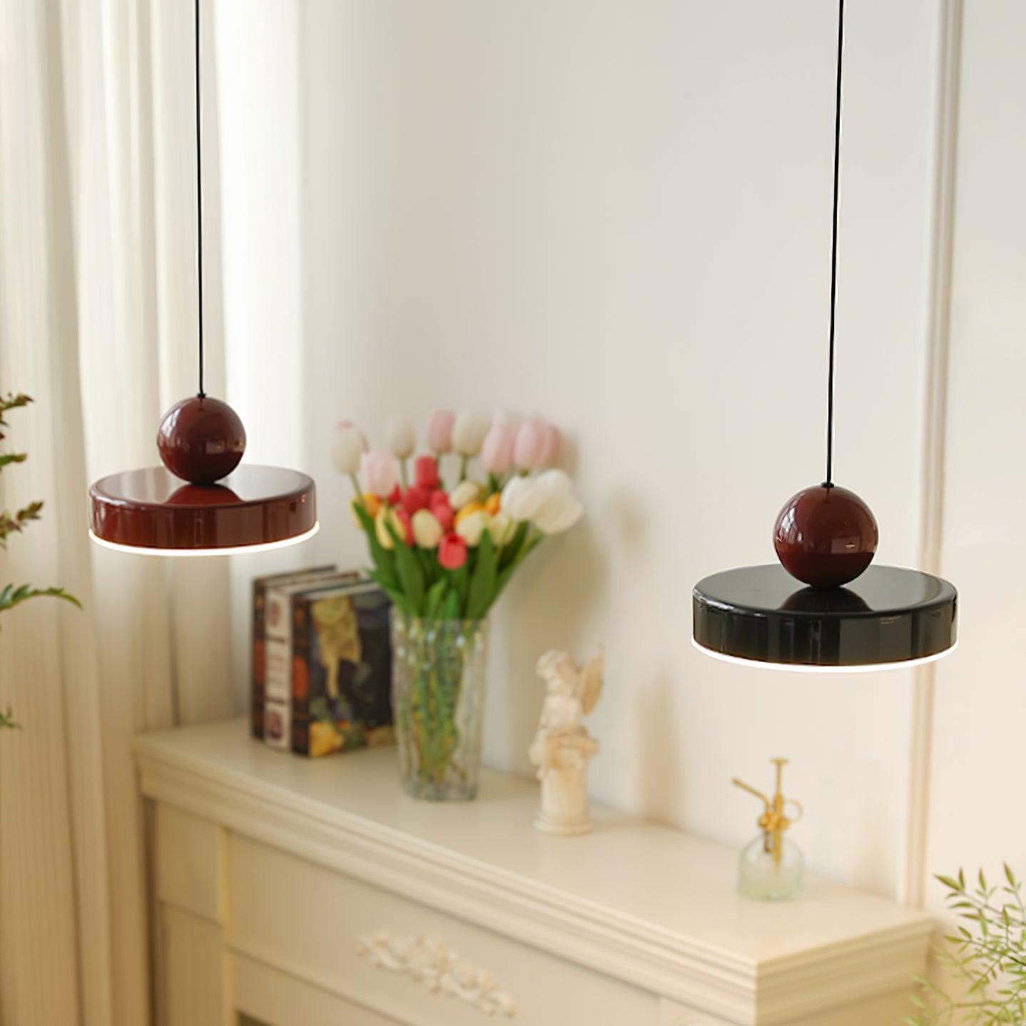 Pendant Lamp Metal Body Red Sphere Shade Modern Retro Accent