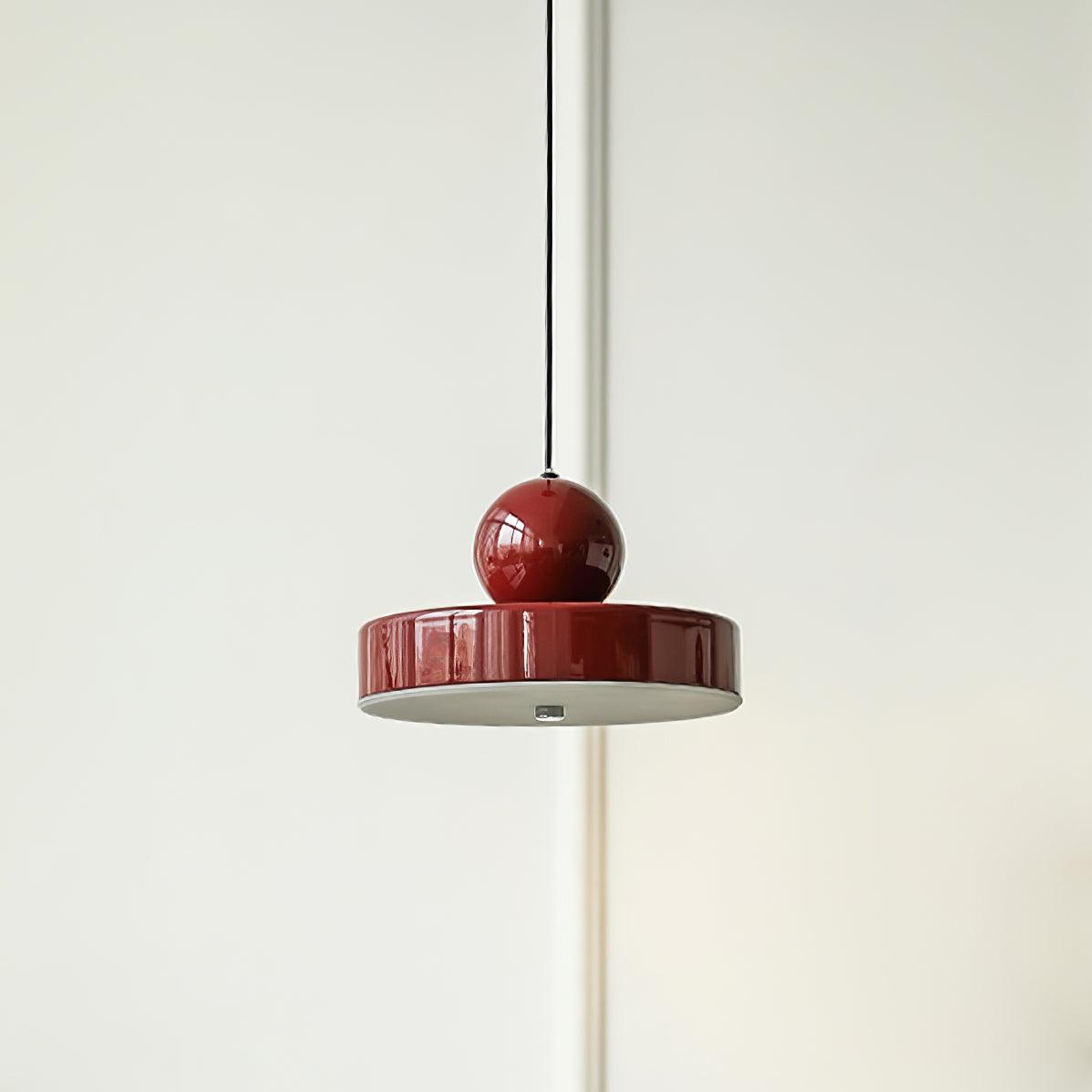 Pendant Lamp Metal Body Red Sphere Shade Modern Retro Accent