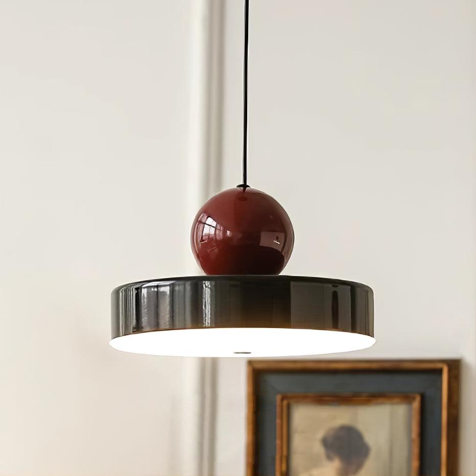 Pendant Lamp Metal Body Red Sphere Shade Modern Retro Accent
