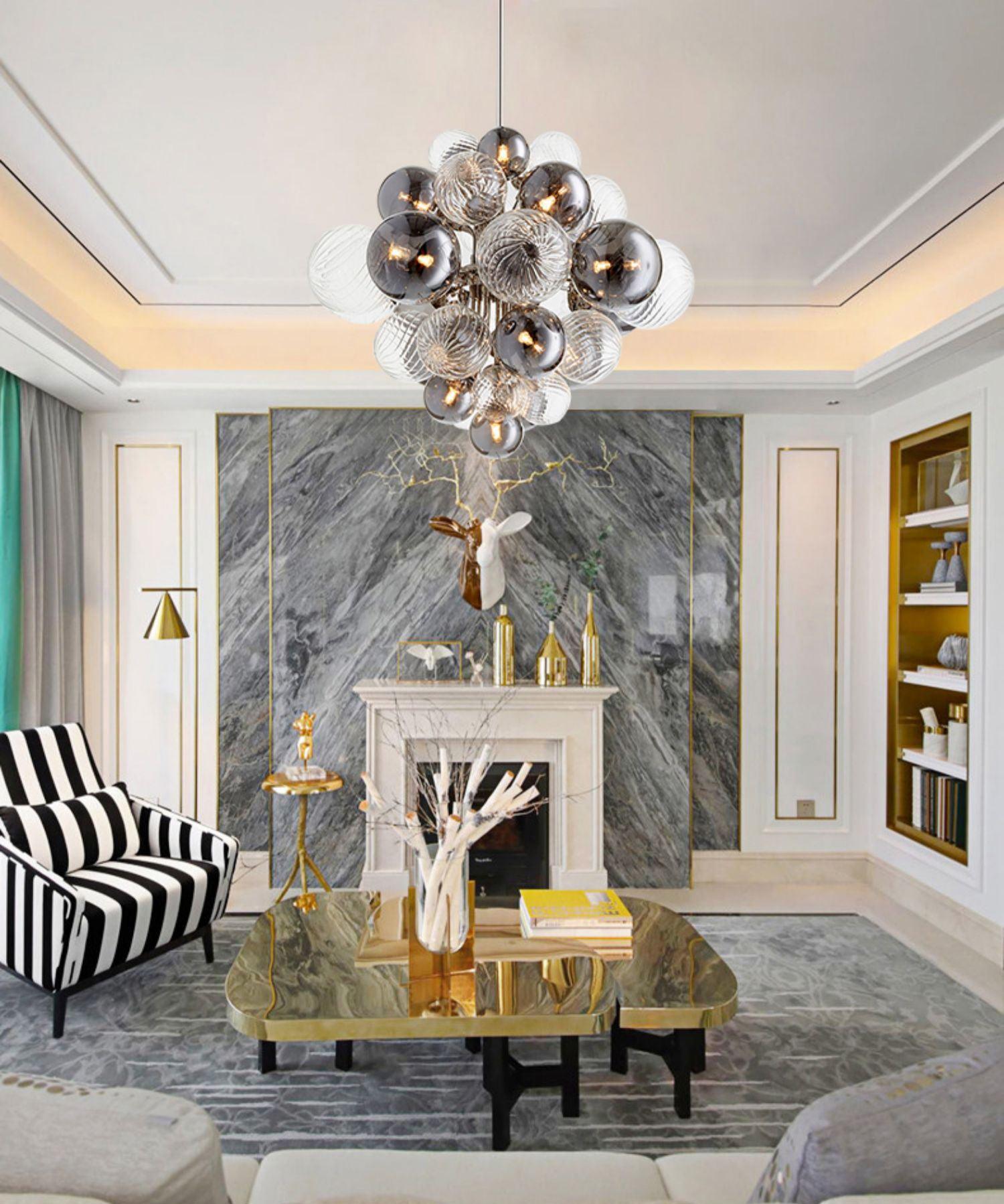 Lustra Chandelier Pallocino Chrome Glass Ball-Neutral Decor