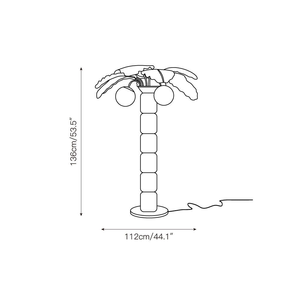 Detail of the segmented stainless steel trunk of the palm tree lamp.