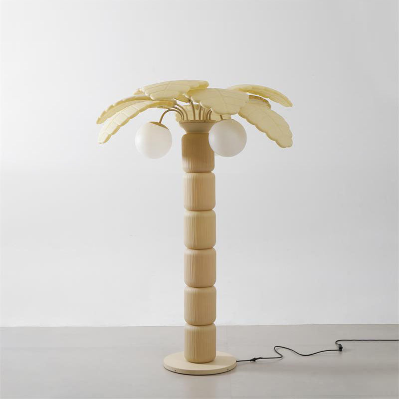 The floor lamp in a restaurant terrace setting.