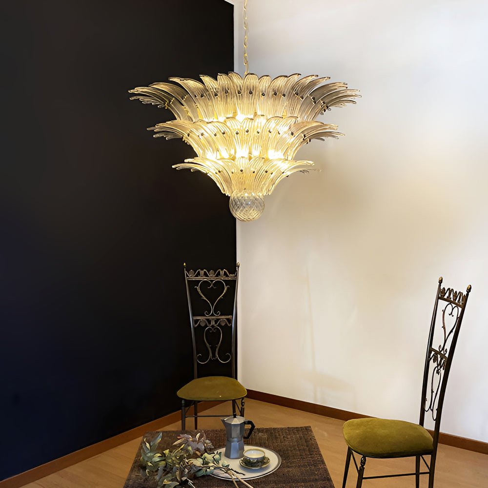Aurora Chandelier Murano Glass Palm Leaf Tiered-Neutral Decor