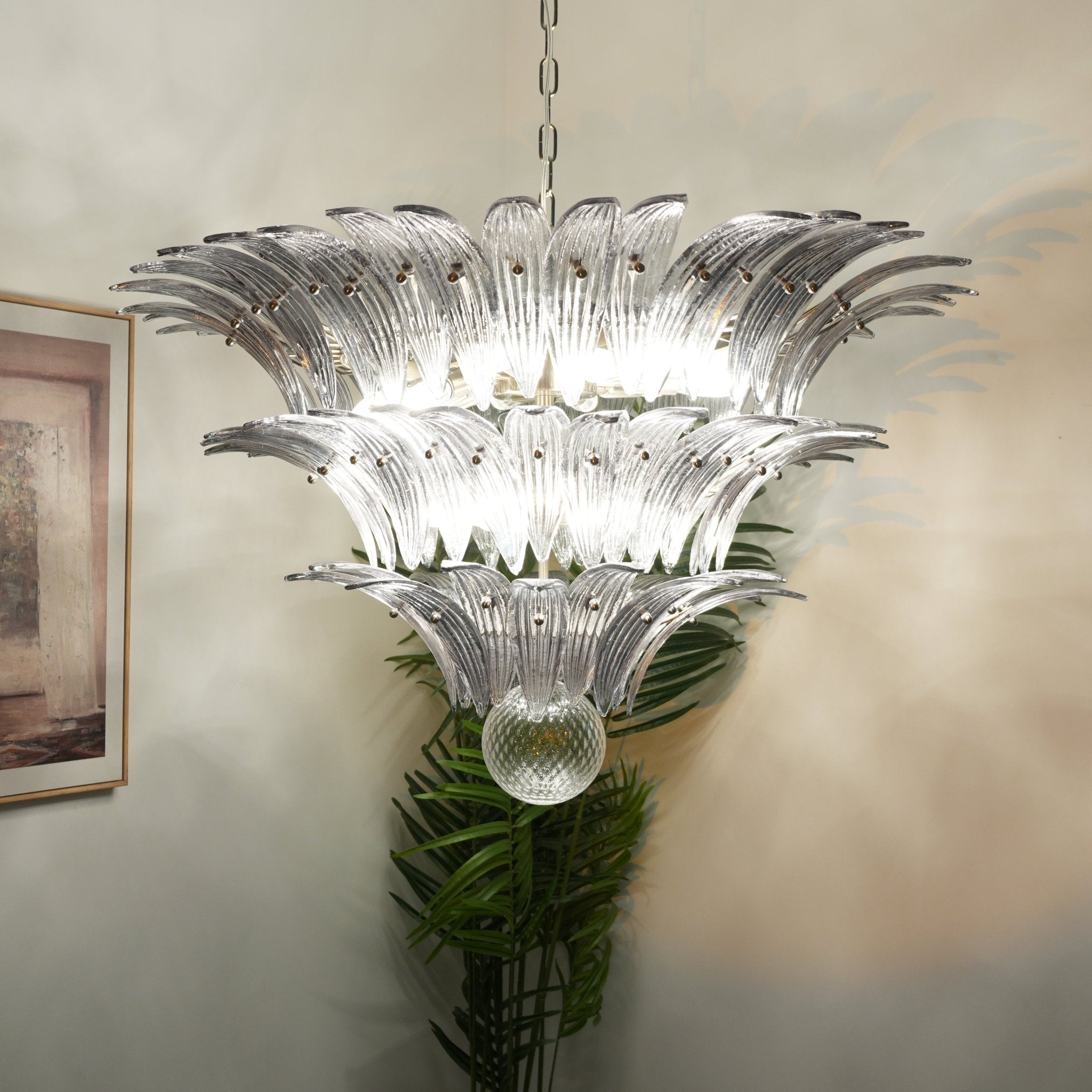 Aurora Chandelier Murano Glass Palm Leaf Tiered-Neutral Decor