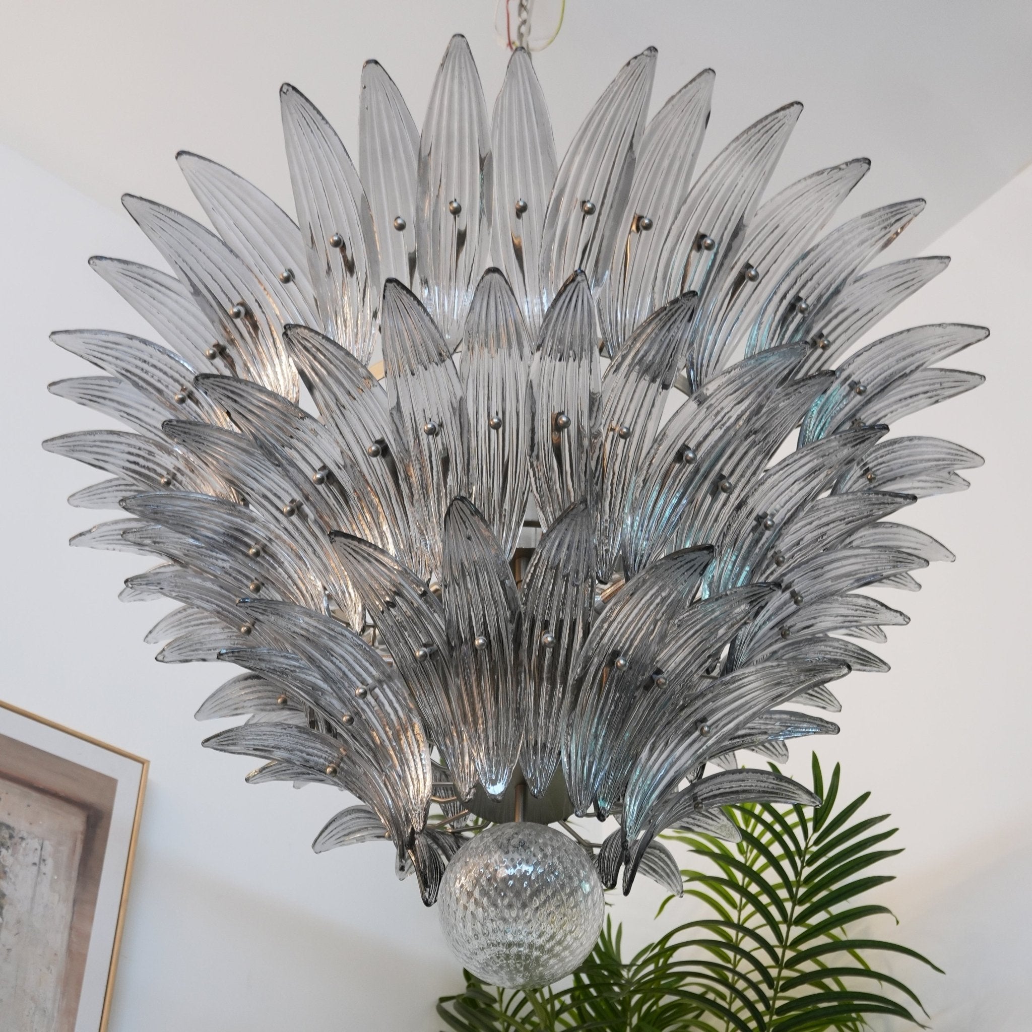 Aurora Chandelier Murano Glass Palm Leaf Tiered-Neutral Decor