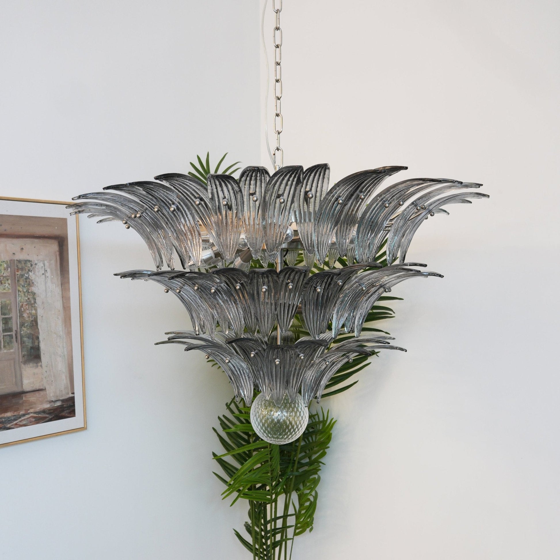 Aurora Chandelier Murano Glass Palm Leaf Tiered-Neutral Decor