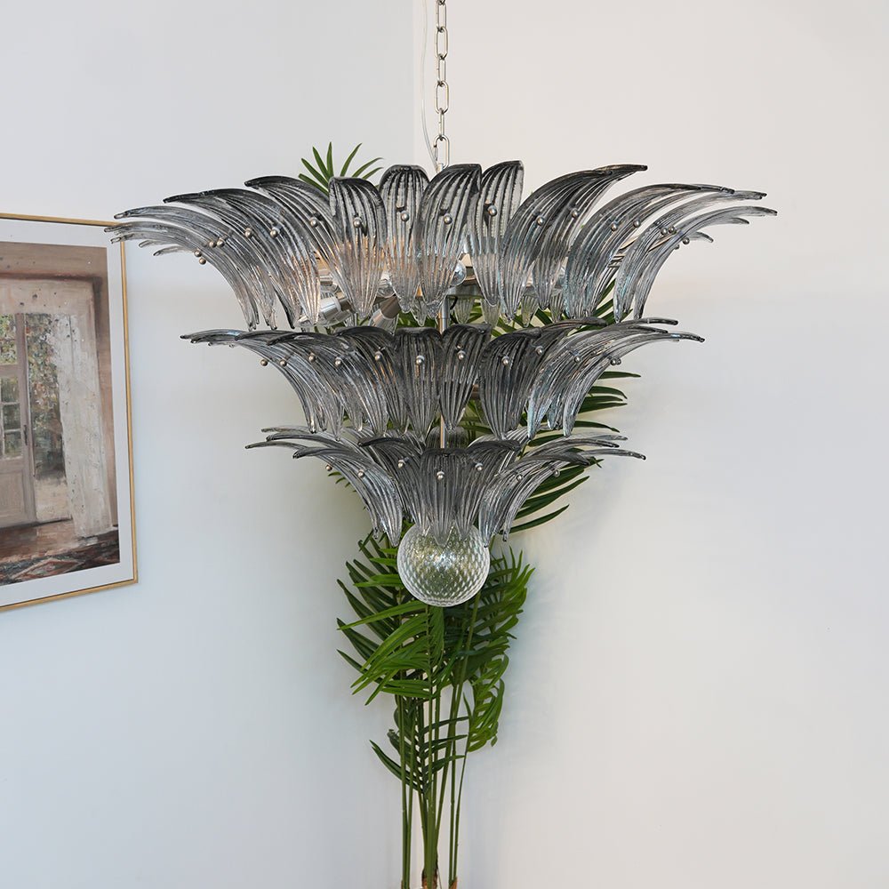 Aurora Chandelier Murano Glass Palm Leaf Tiered-Neutral Decor