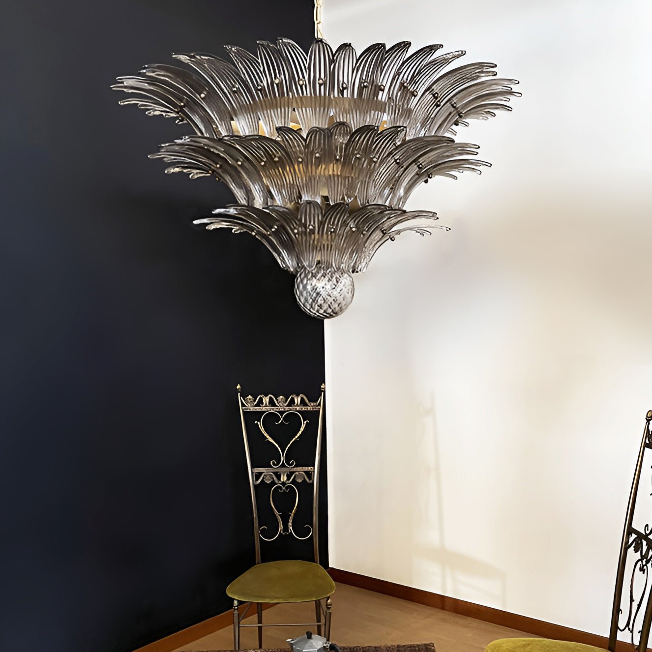 Aurora Chandelier Murano Glass Palm Leaf Tiered-Neutral Decor