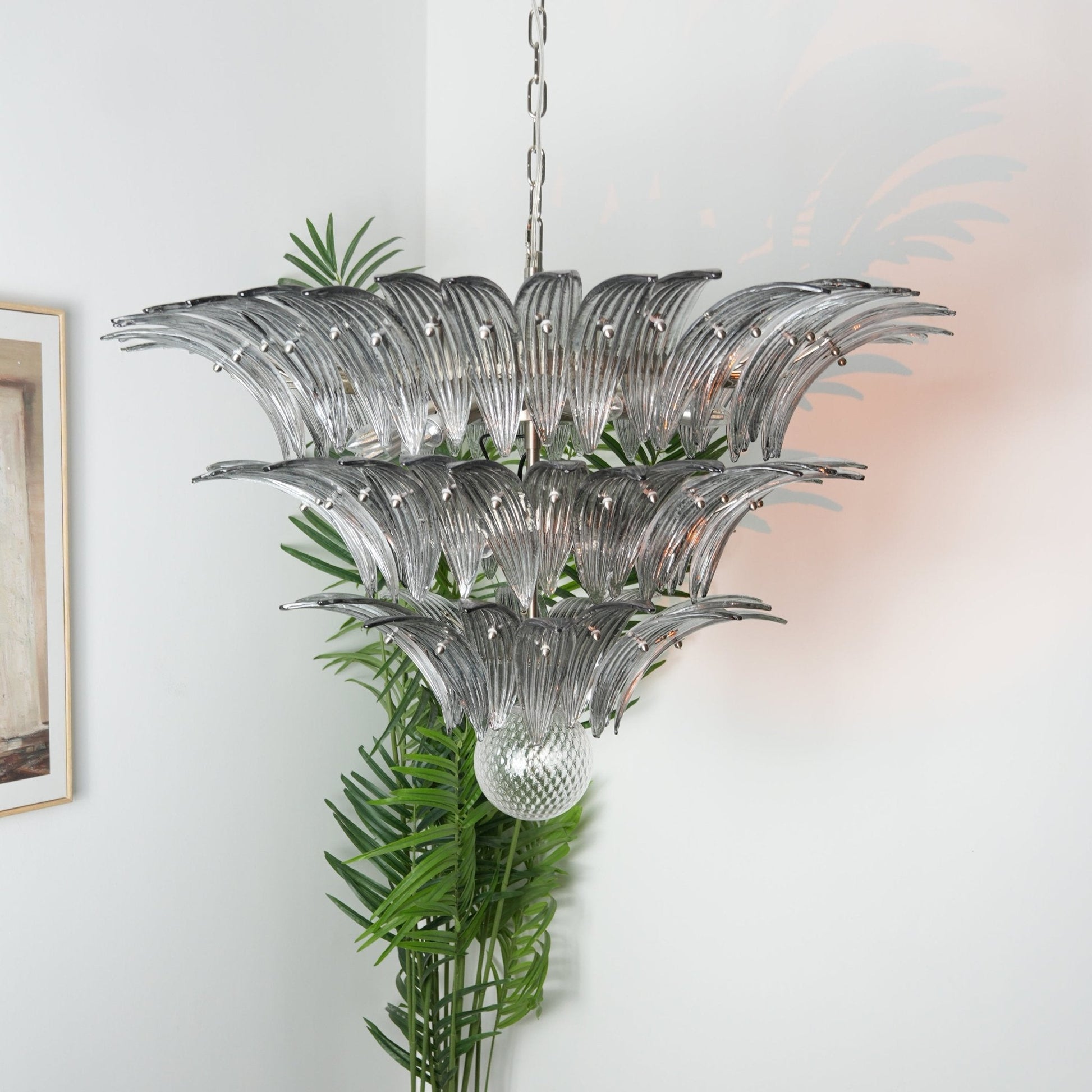 Aurora Chandelier Murano Glass Palm Leaf Tiered-Neutral Decor