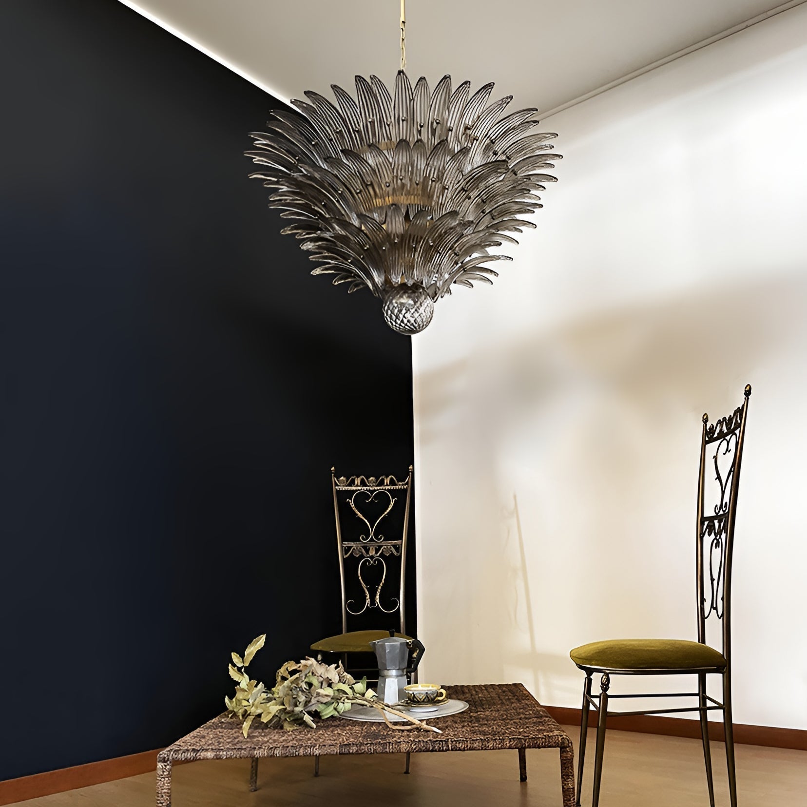 Aurora Chandelier Murano Glass Palm Leaf Tiered-Neutral Decor