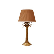 Palm Tree Table Lamp with brass body and fabric shade.